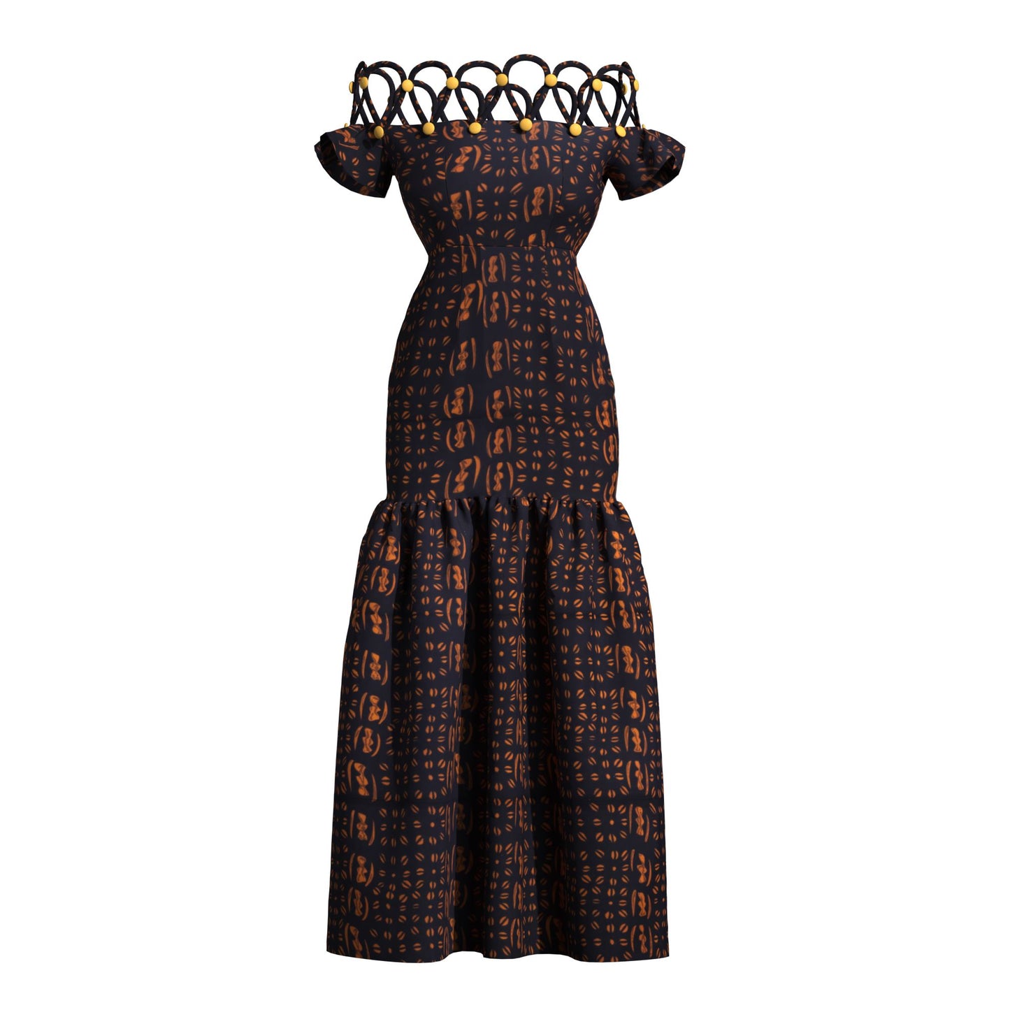 Women's African Print Off-Shoulder Maxi Dress | Rope Strap Detail | Ankara Ruffled Hem Gown