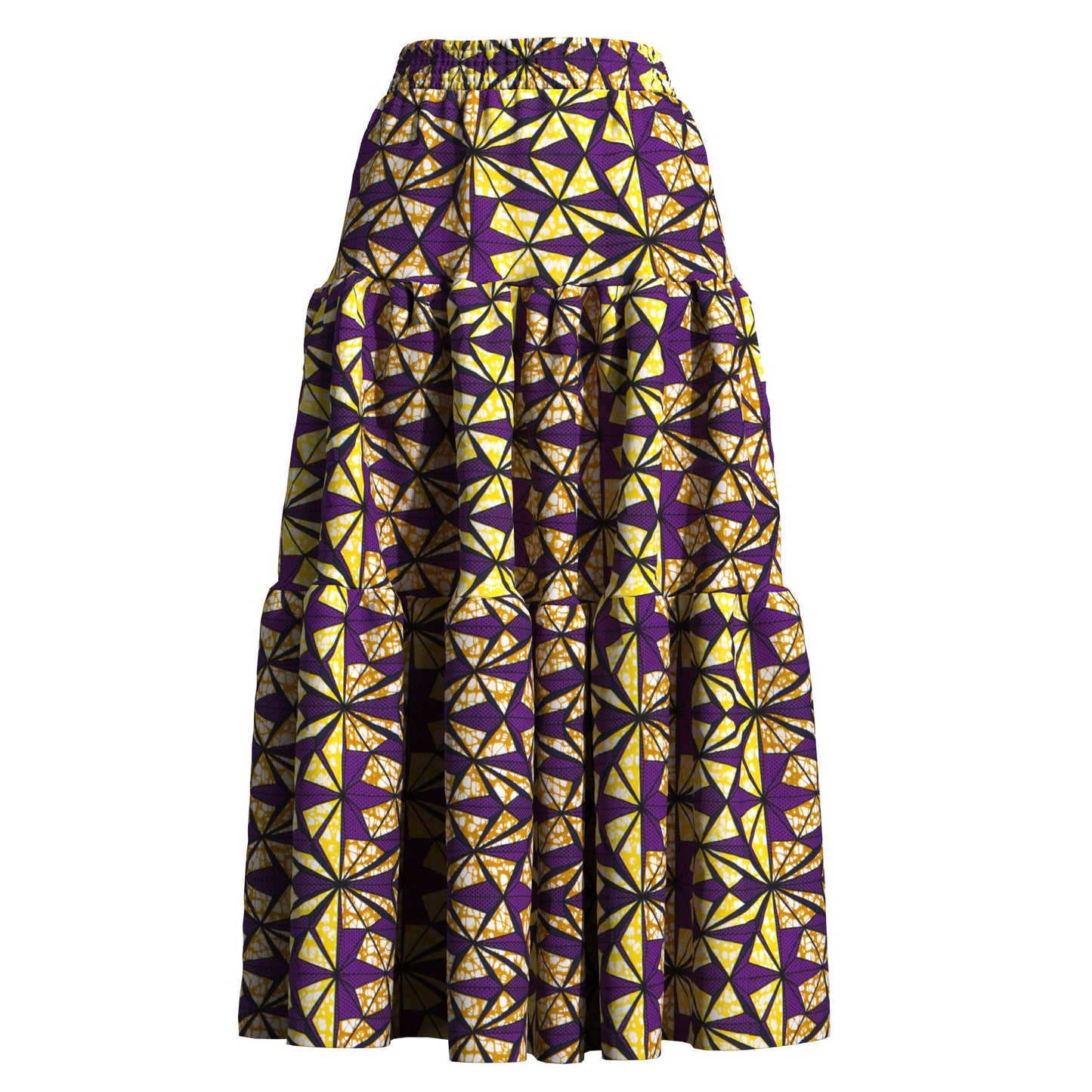 Ankara Print High Waist Tiered Ruffle Maxi Skirt