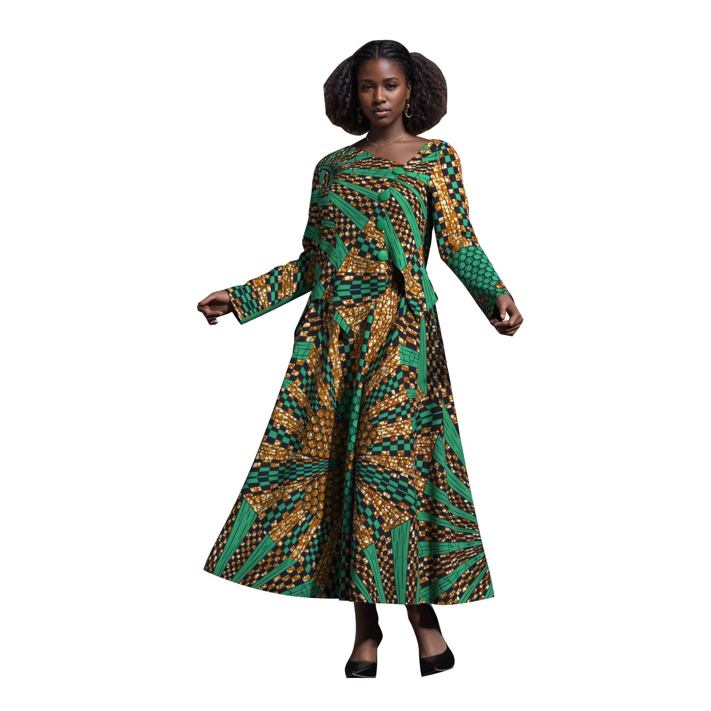 African Apparel Ankara Wax Print Asymmetric Hem Wrap Top & Maxi Skirt Se