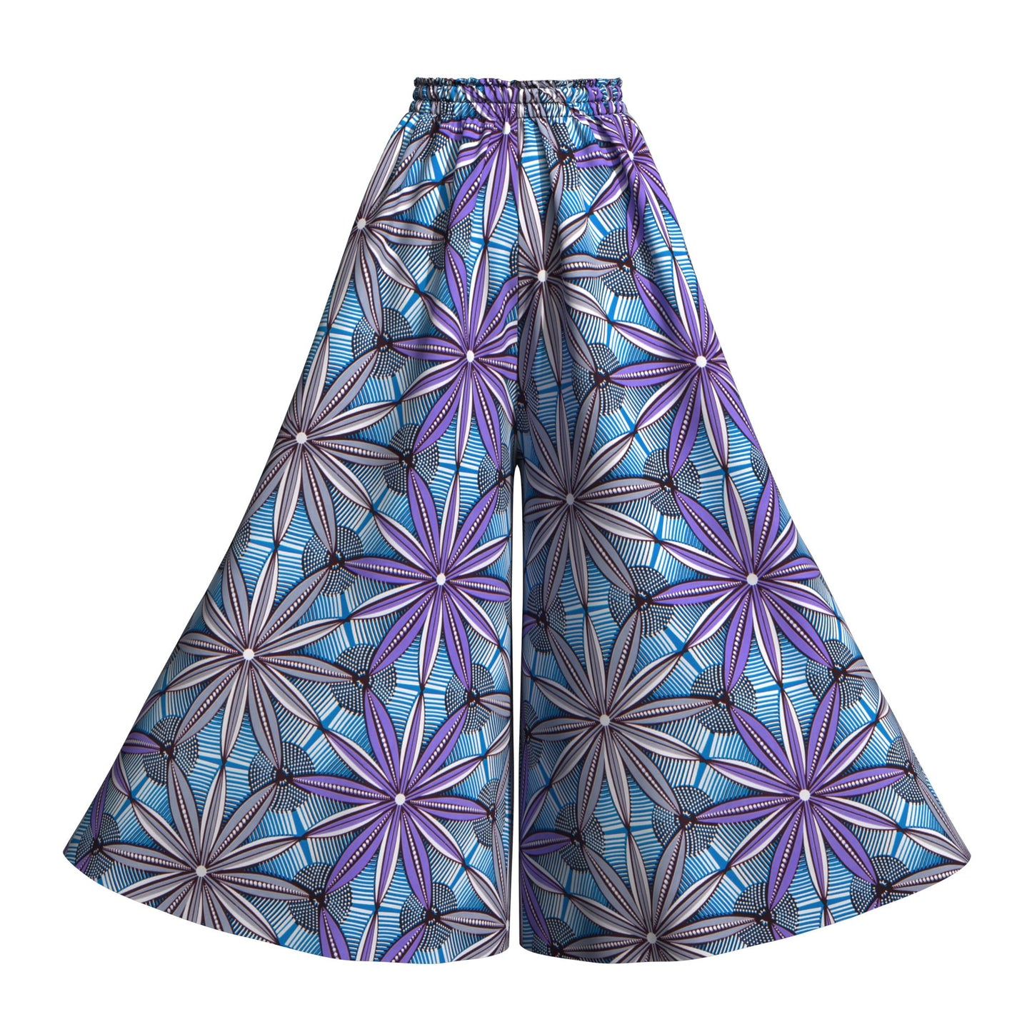 African Print Flowy Palazzo Pants, High Waist Elastic Waist Wide Leg Trousers