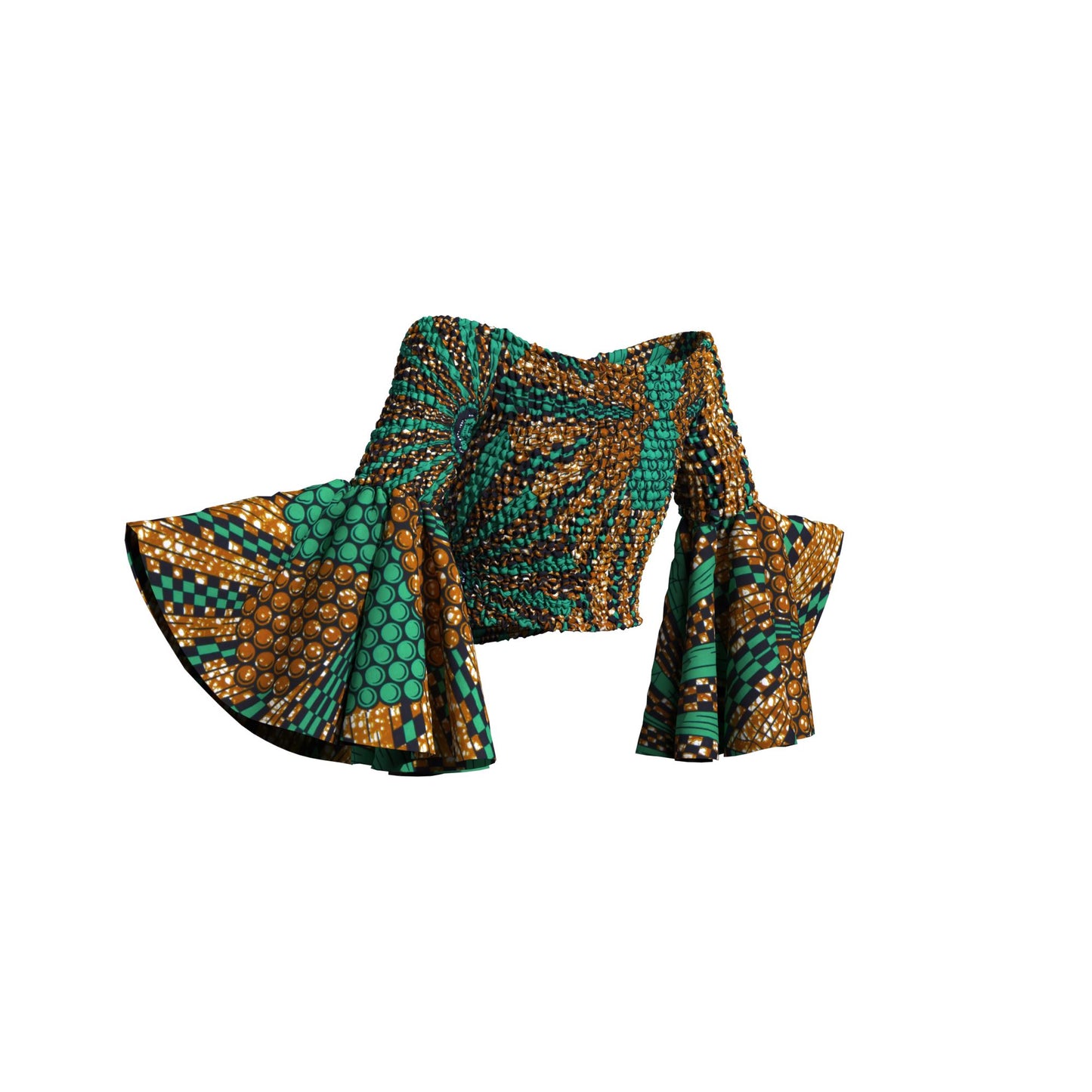 Artisanal Ankara Wax Print Smocked Flare Sleeve Blouse, Multiple Prints