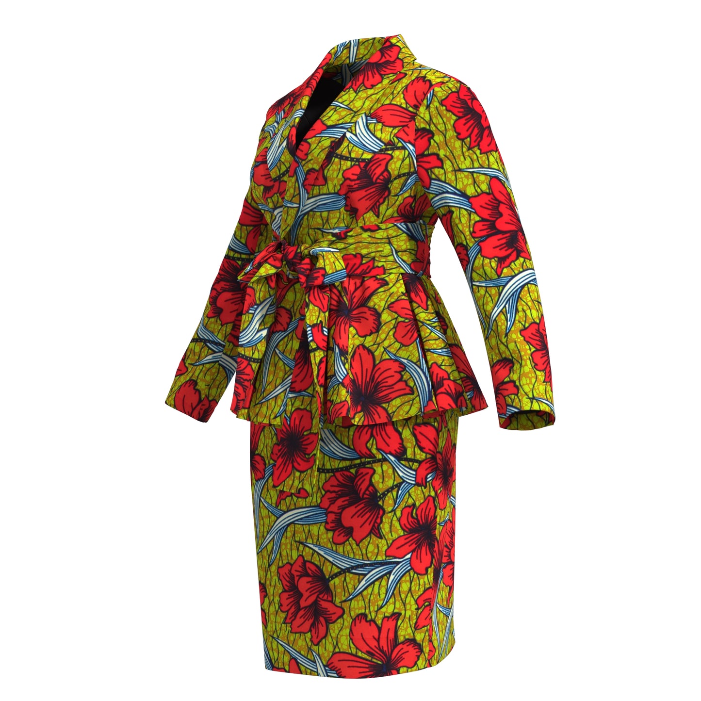 Women's African Floral Print Set Peplum Top & Skirt Suit with Belt Wedding Guest Outfit