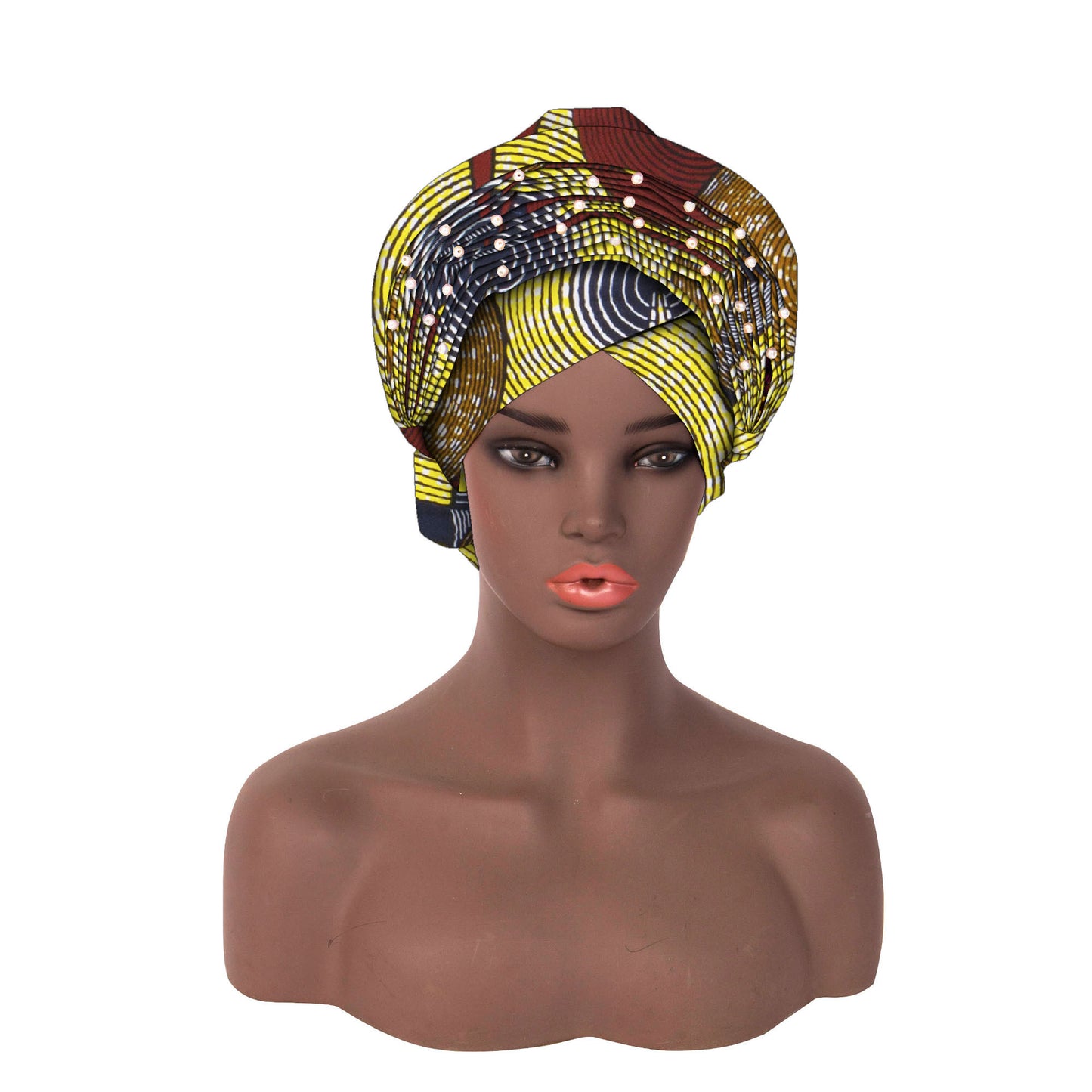 Artisanal African Print Pearl Accent Wrapping Turban