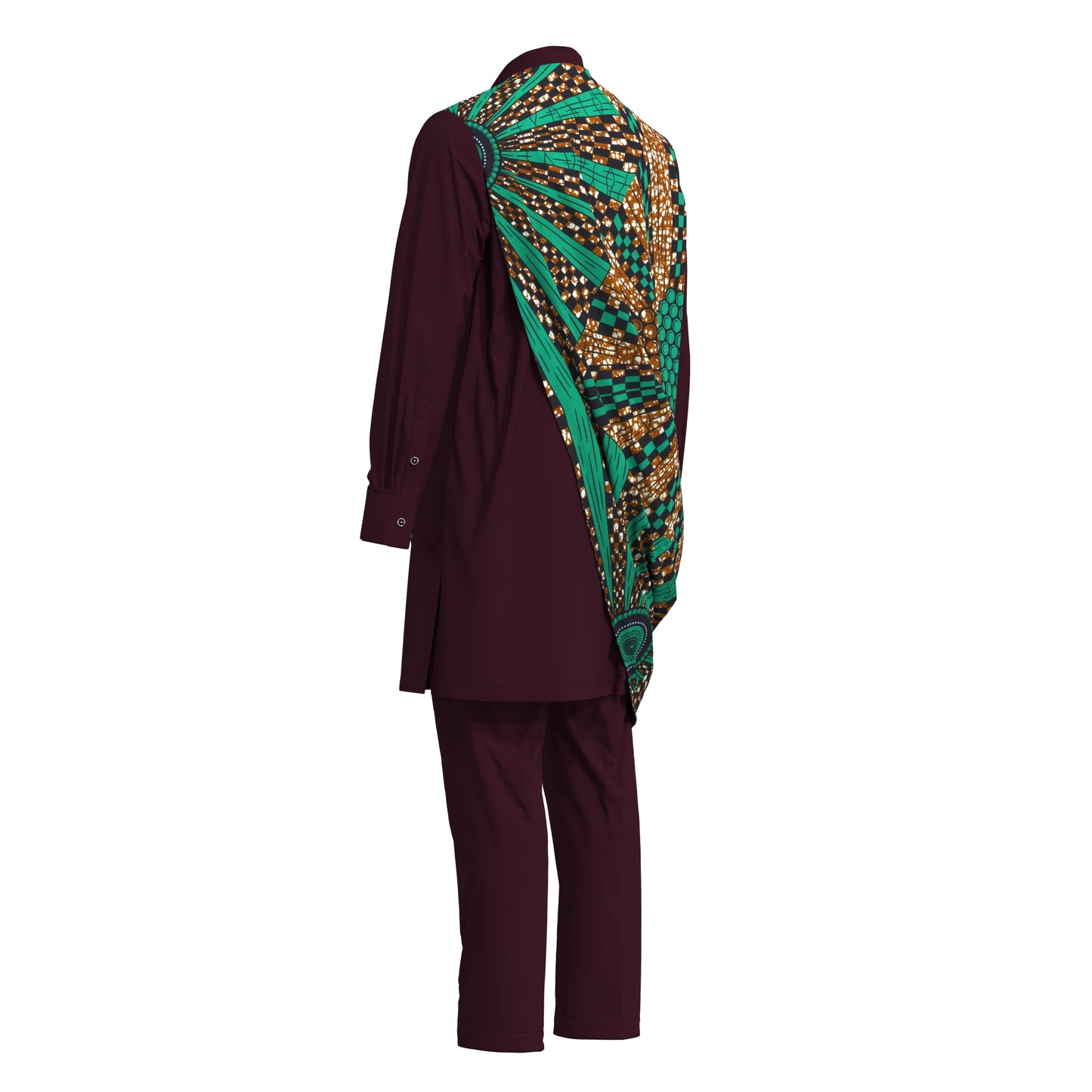 Stylish Men Matching Trousers Outfit, Suit Fabric Top with African Printed Drape Detail