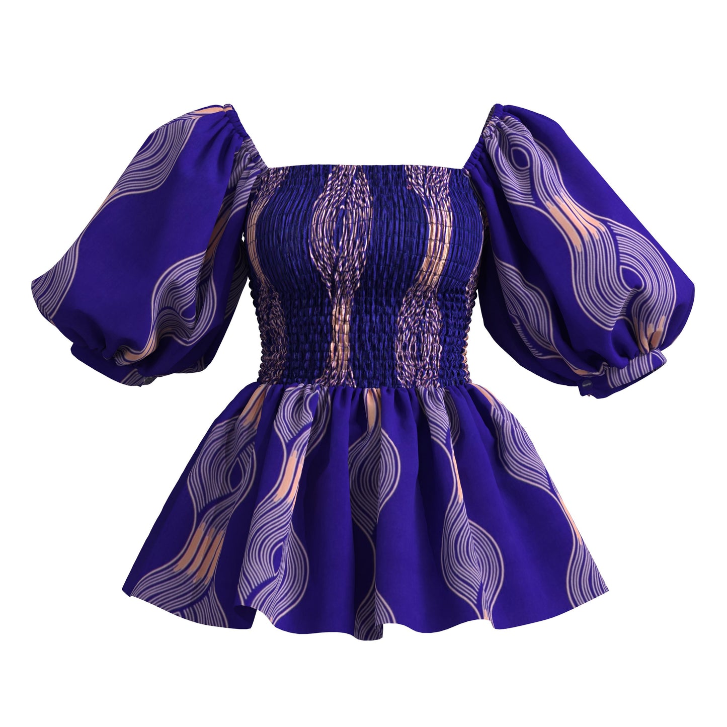 Tropical Wave African Print Puff Sleeve Peplum Blouse – Bold Colorful Ankara Top