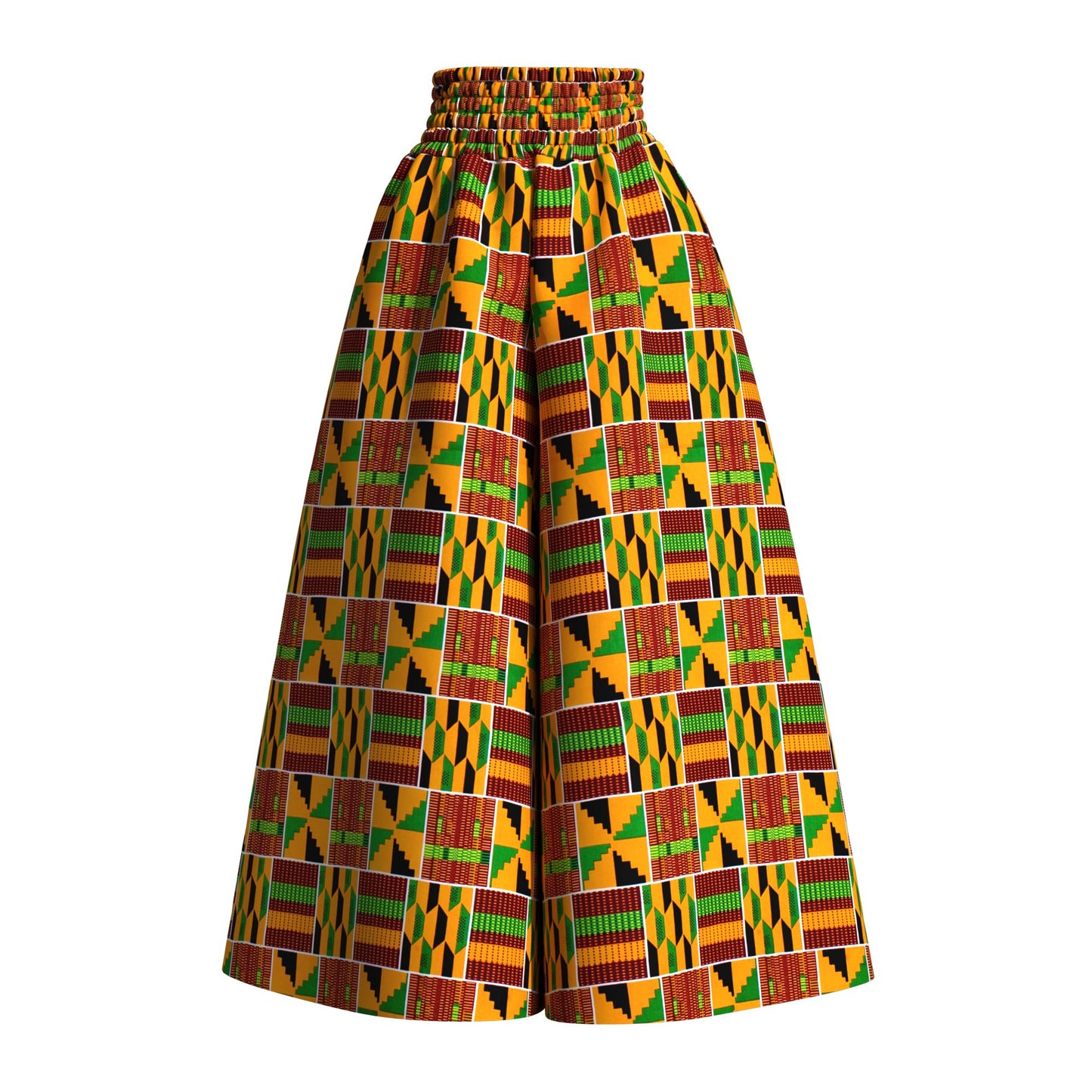 Vintage African Tribal Geometric Print Elastic High Waist Palazzo Pants, Flowy Loose Wide Leg Long Pants Slimming Figure Friendly