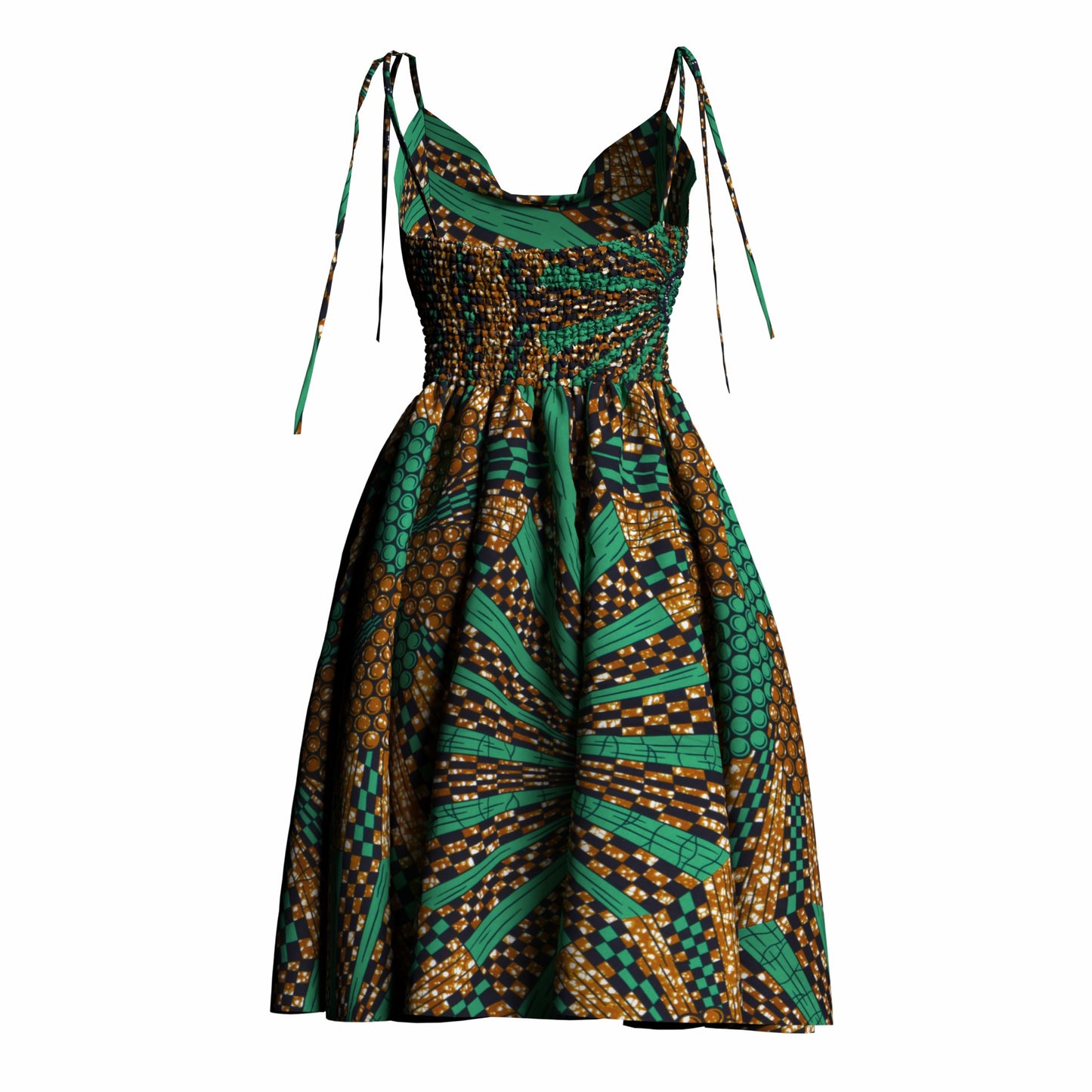 African Print Versatile Tie Strap Casual Dress
