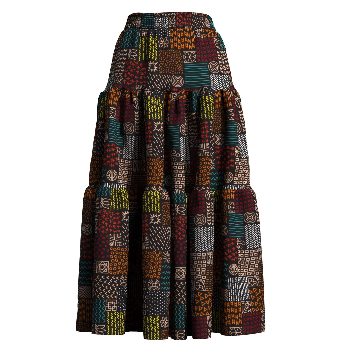 Ankara Print High Waist Tiered Ruffle Maxi Skirt