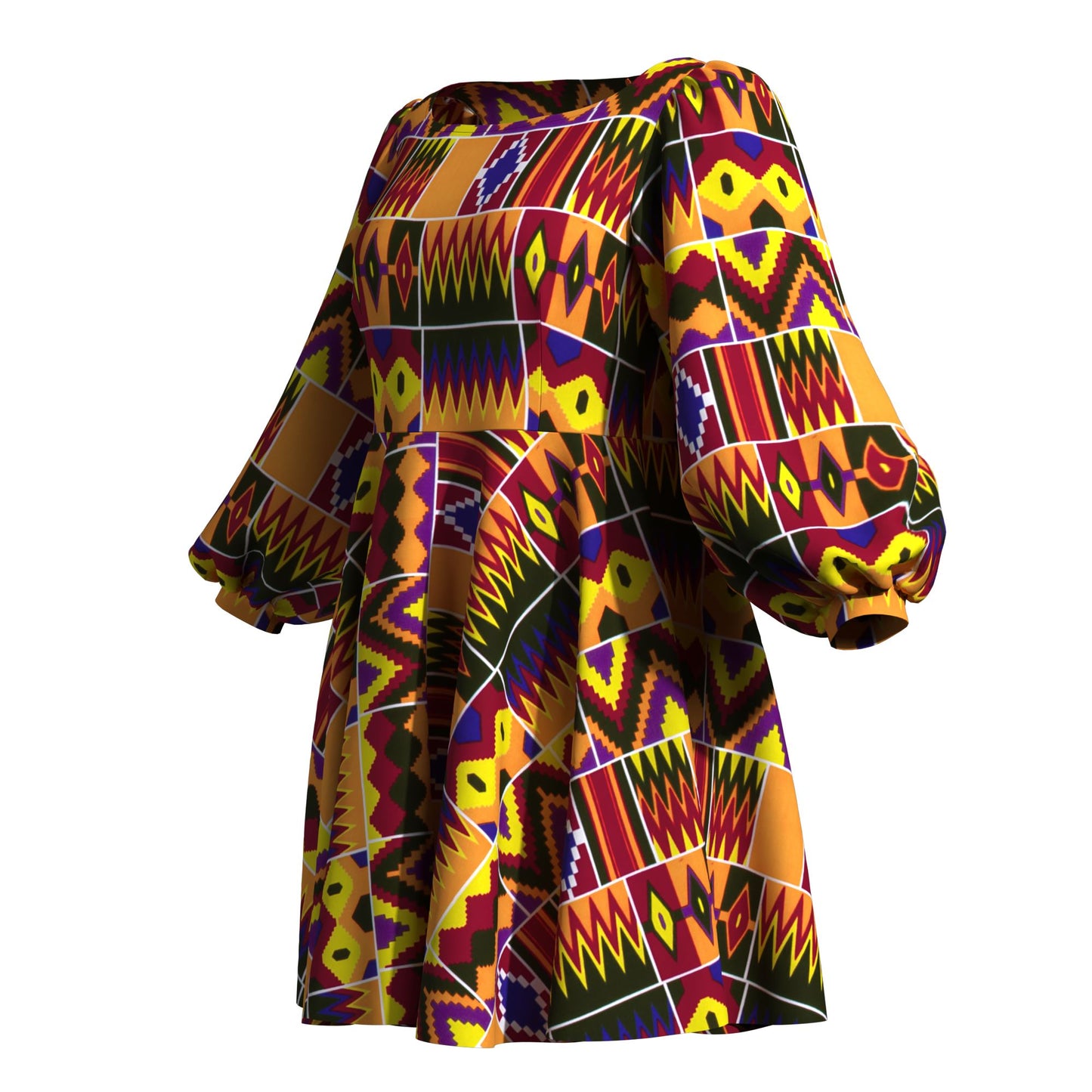 Off Shoulder African Print Puff Sleeve Flare Dress