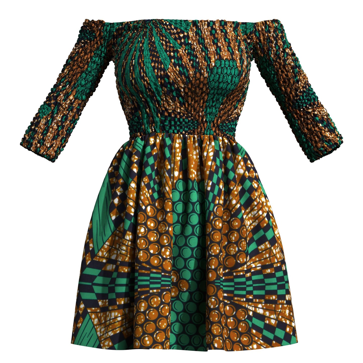 African Print Off Shoulder Flare Dress | Kente Pattern Short Party Dress for Black Women