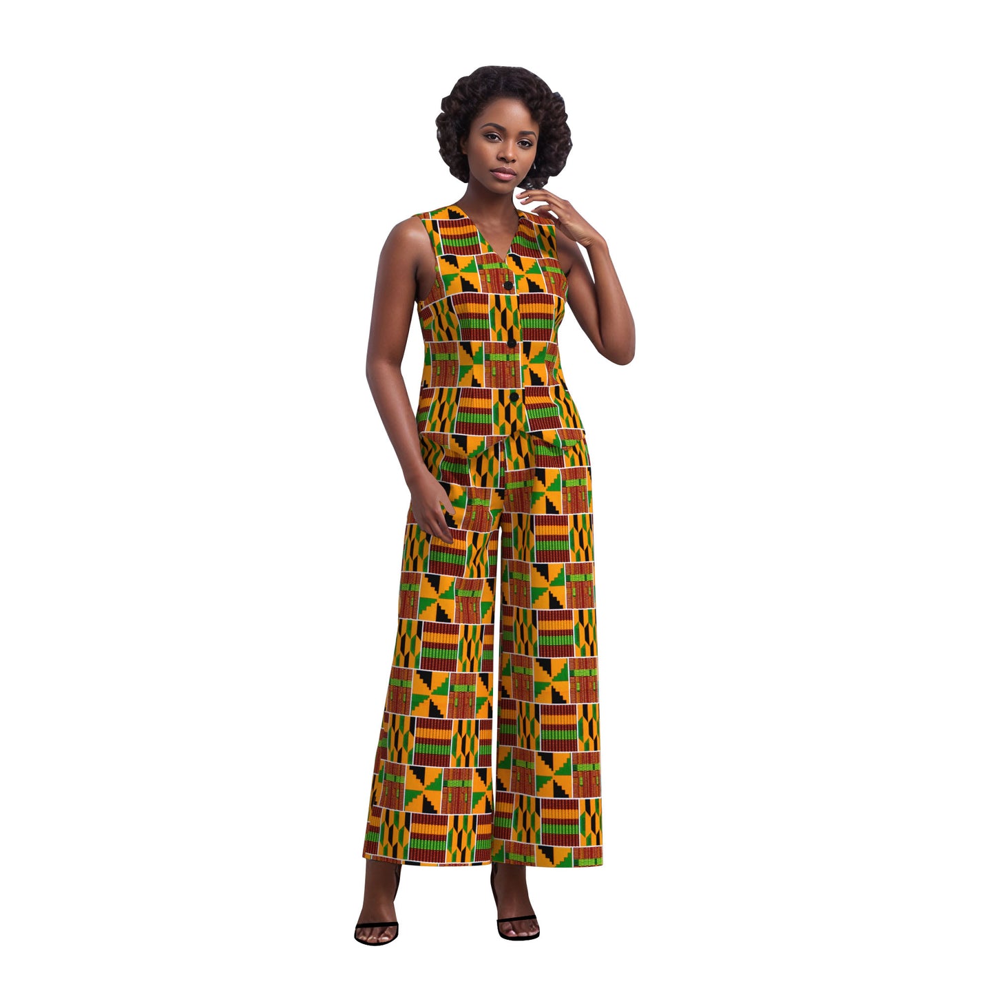 Ankara Print Sleeveless Vest & High Waist Pants Se