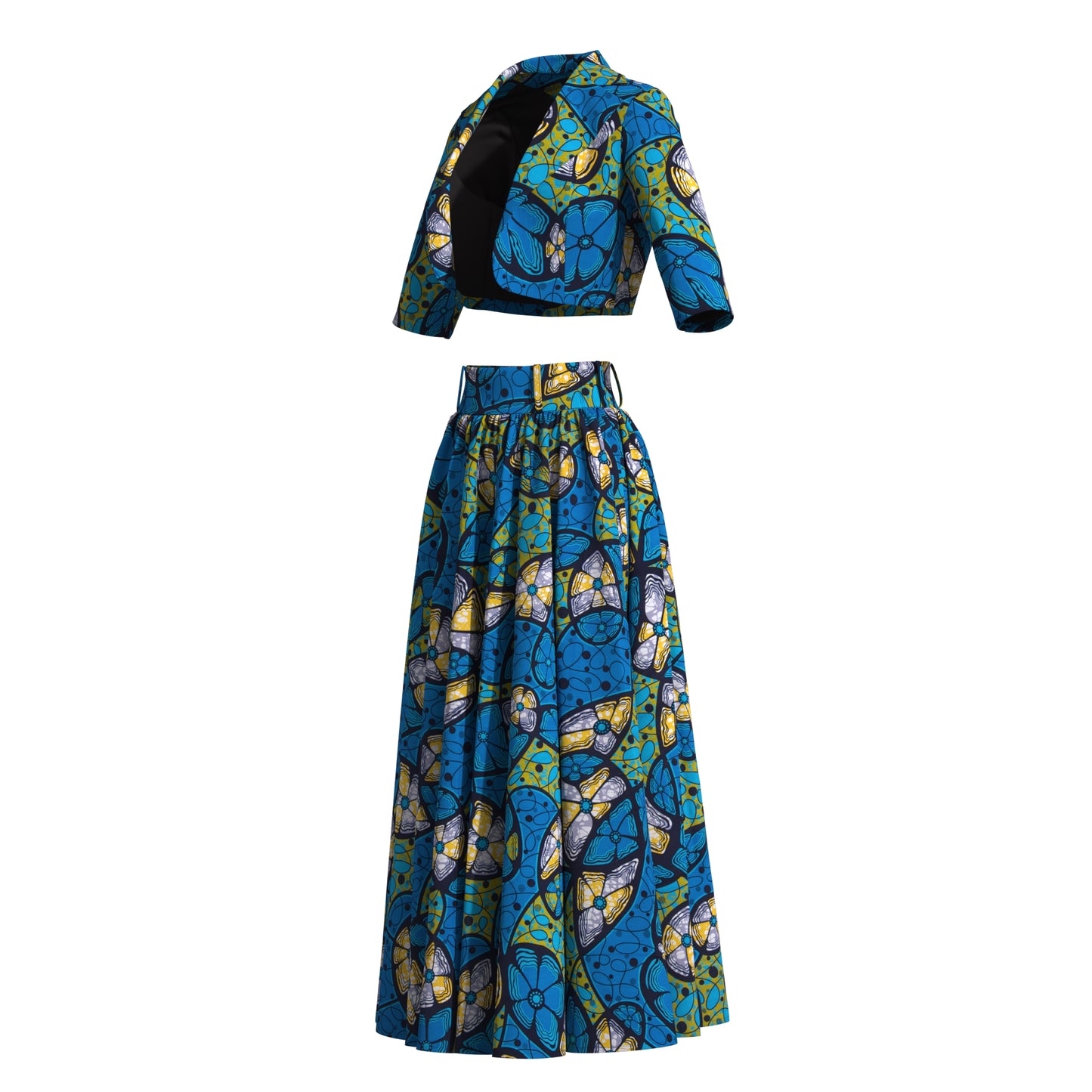 Ankara African Print Two-Piece Blazer & High Waist Maxi Skirt Set