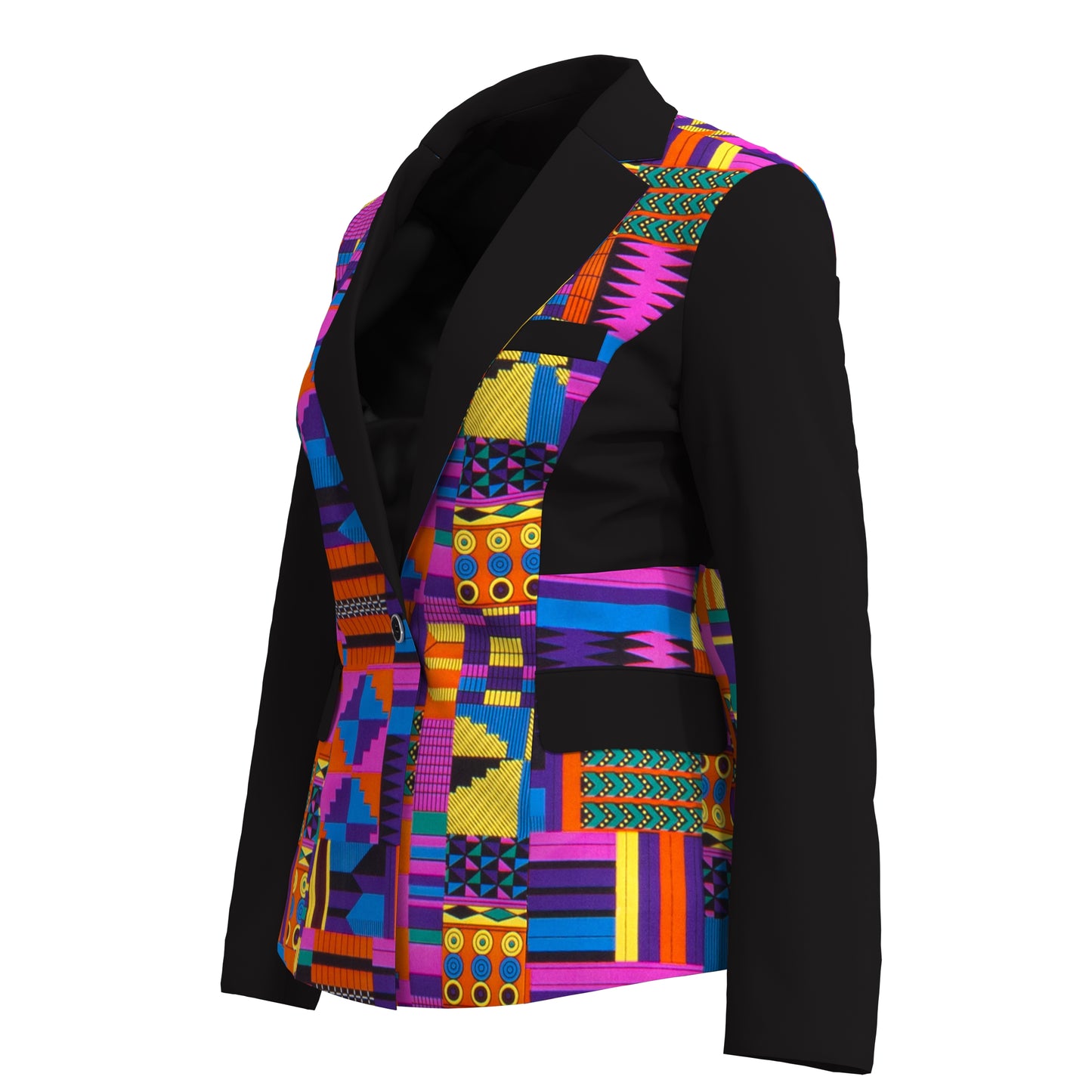 African Print Patchwork Slim Fit One Button Women Blazer Jacket