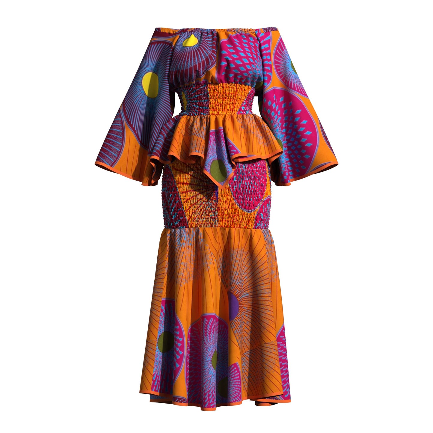 Fashion African Women Dashiki Print Off Shoulder Flare Sleeve Two Piece Set Full Smocked Stretch Casual Party Outfit