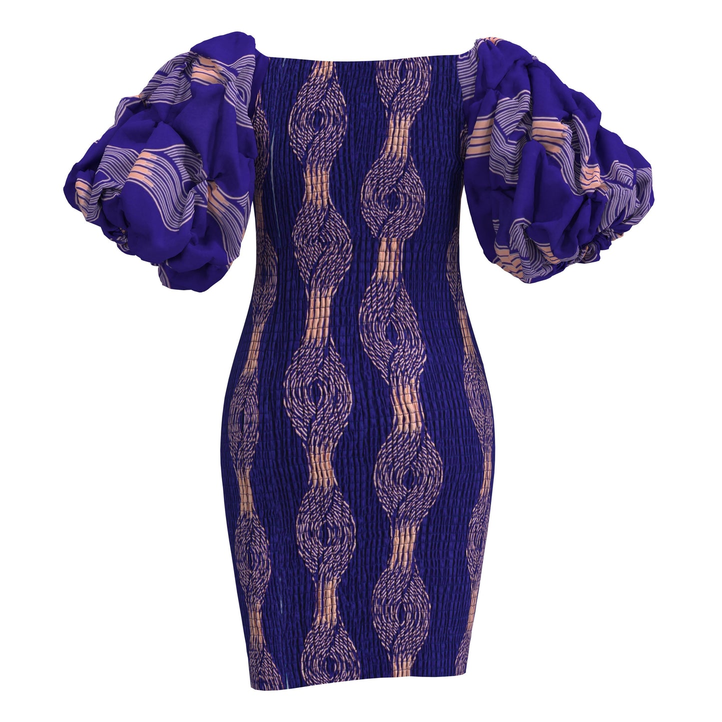 African Print Smocked Bodycon Dress with Puff Sleeves – Ankara Mini Dress