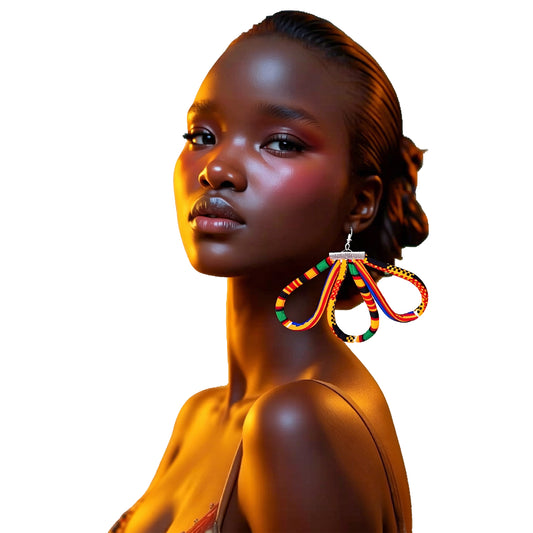 Women Handcrafted Kente Loop Drop Earrings, Colorful African Statement Accessories