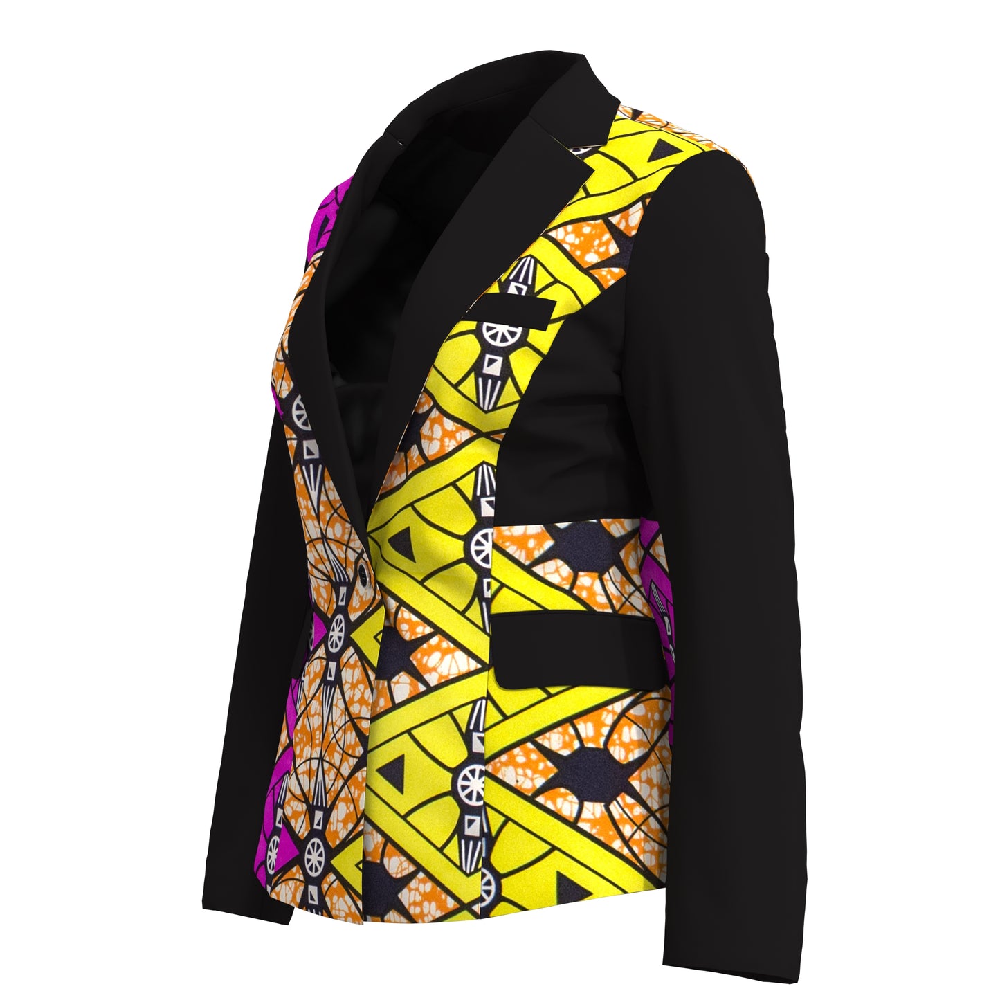 African Print Patchwork Slim Fit One Button Women Blazer Jacket