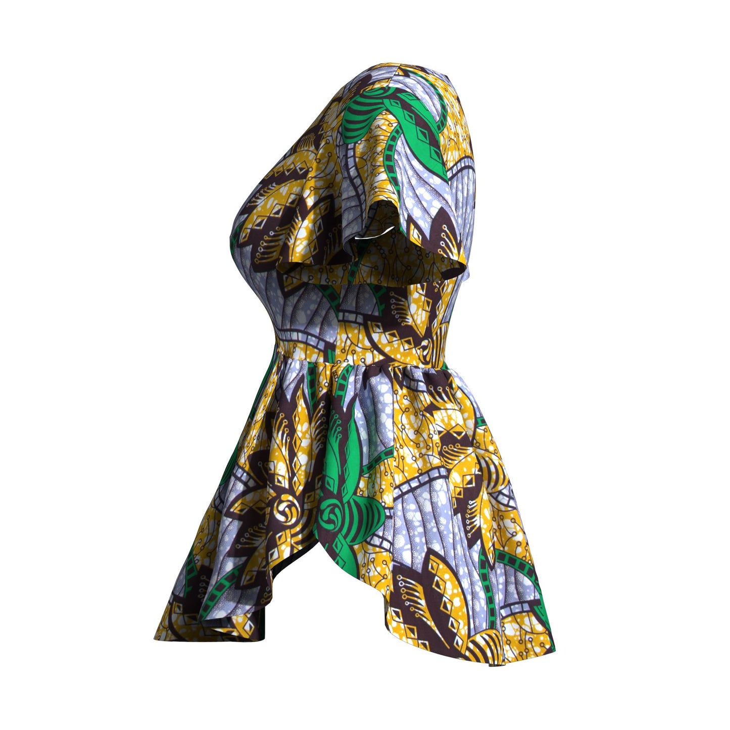 African Print V Neck Irregular Hem Fashion Women Peplum Top