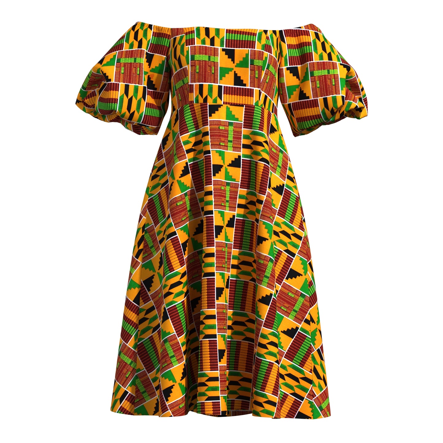 Bold Pattern Ankara Off Shoulder Dress, Breathable High-Quality African Fabric Fashion Dress