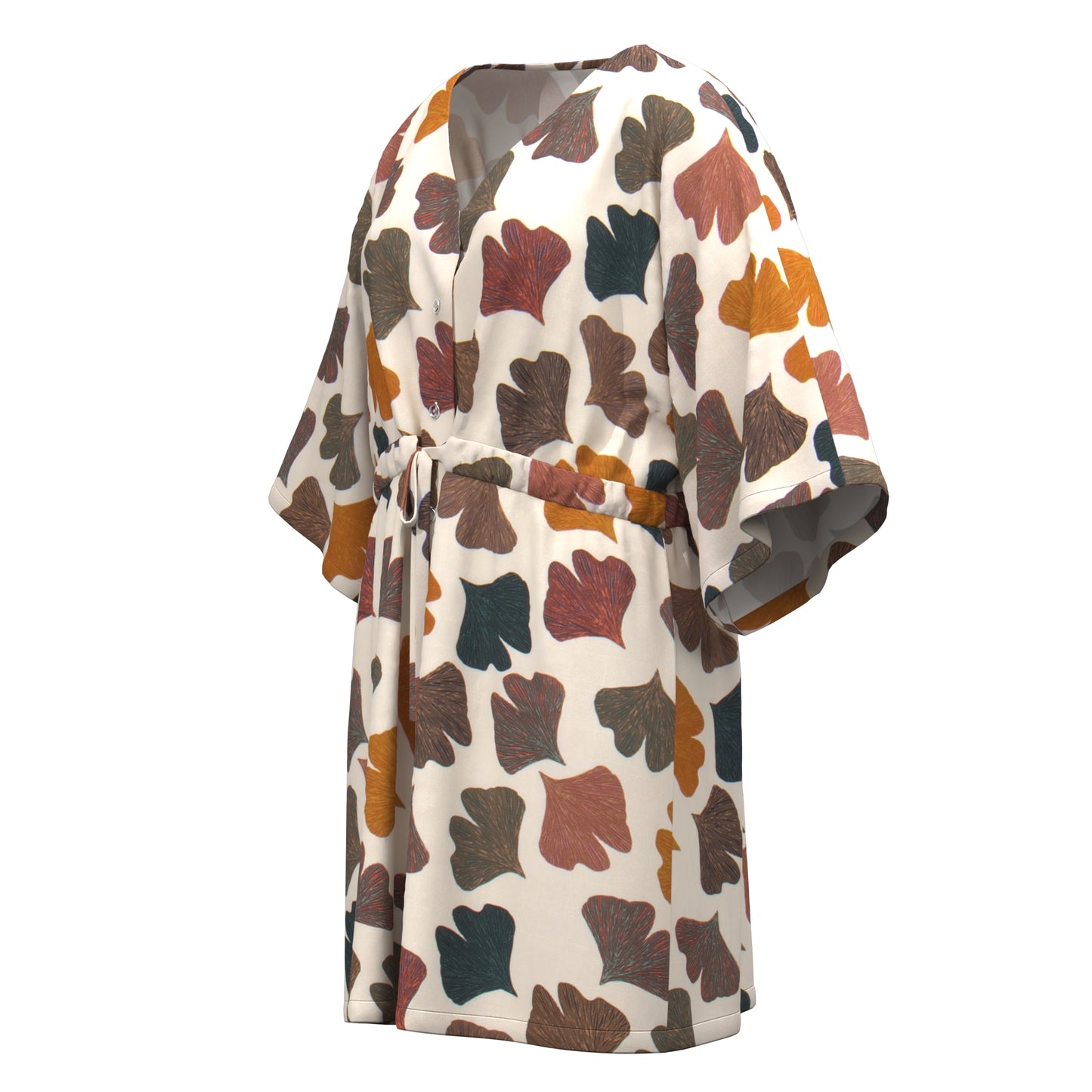 African Print V-Neck Drawstring Waist Batwing Sleeve Dress