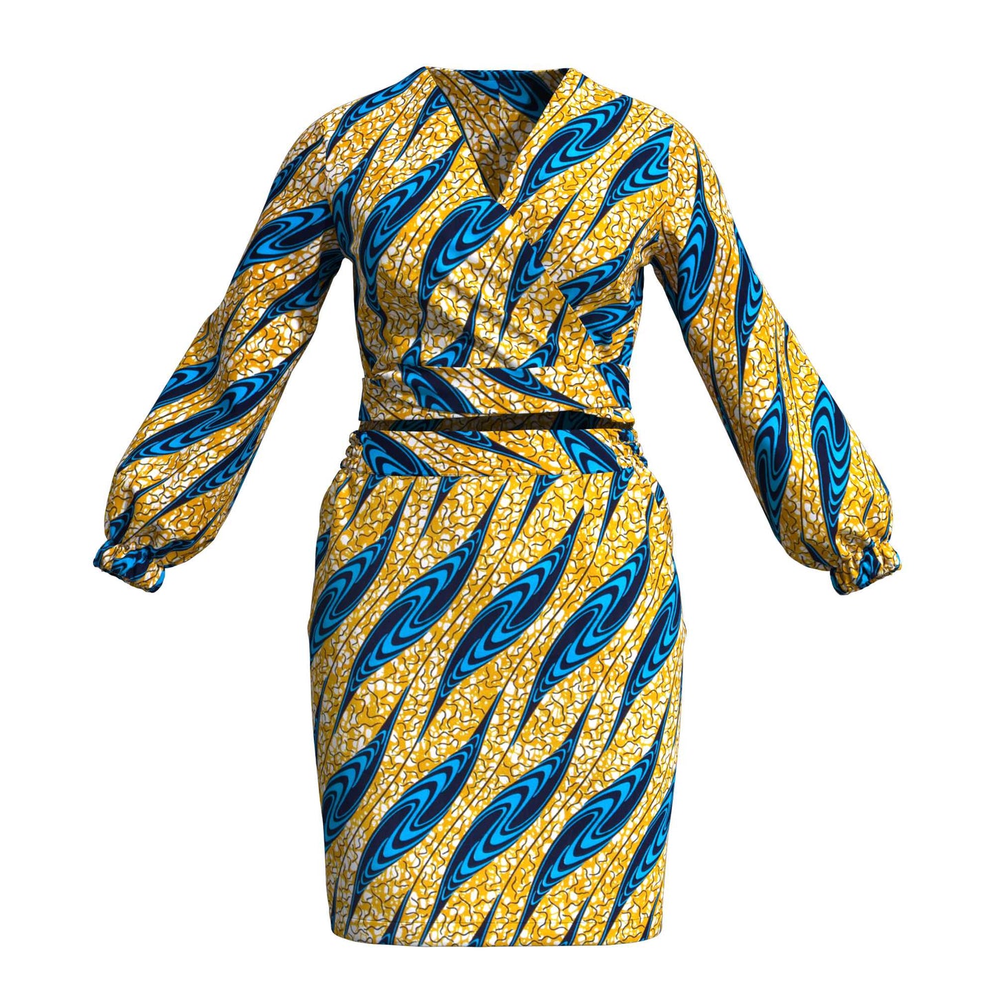 African Print Wrap Tie Top & Bodycon Mini Skirt Two Piece Outfit