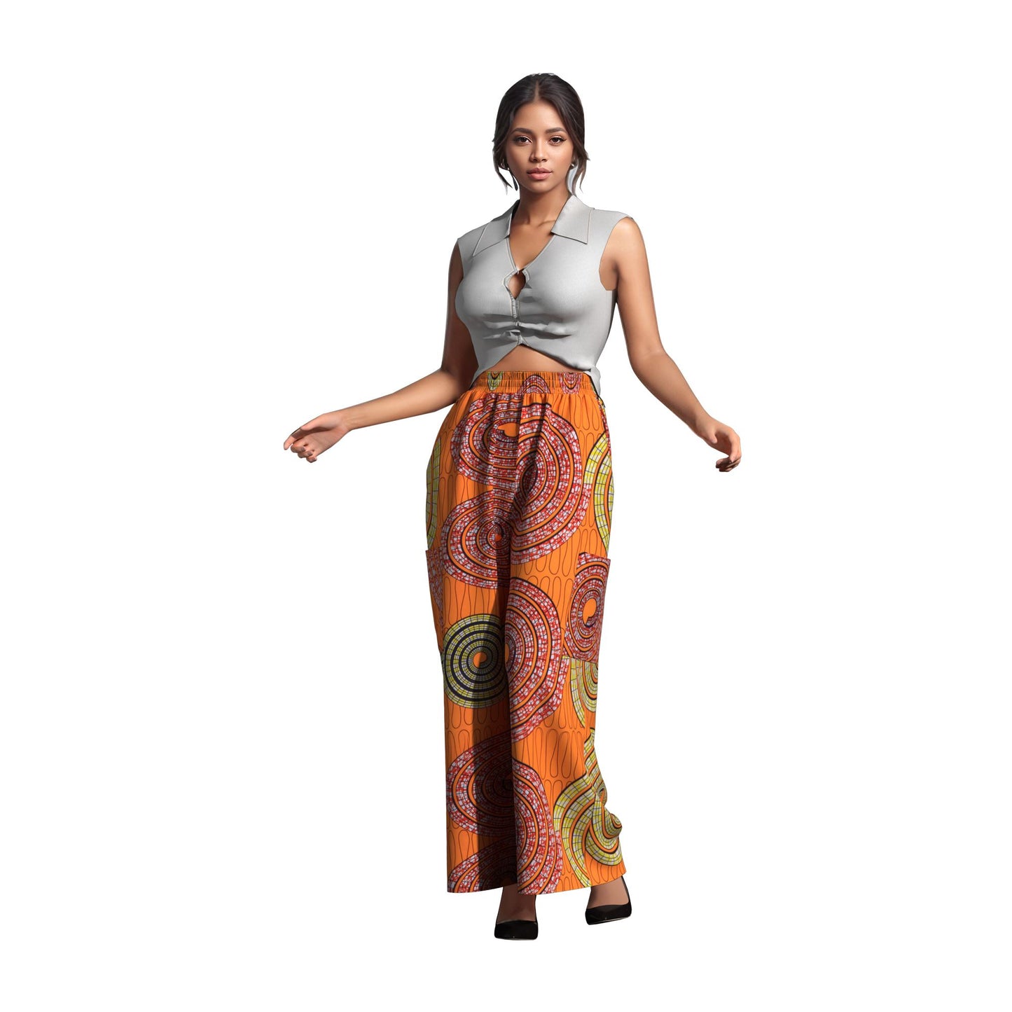 African Print Couple Style Elastic Waist Casual Pants