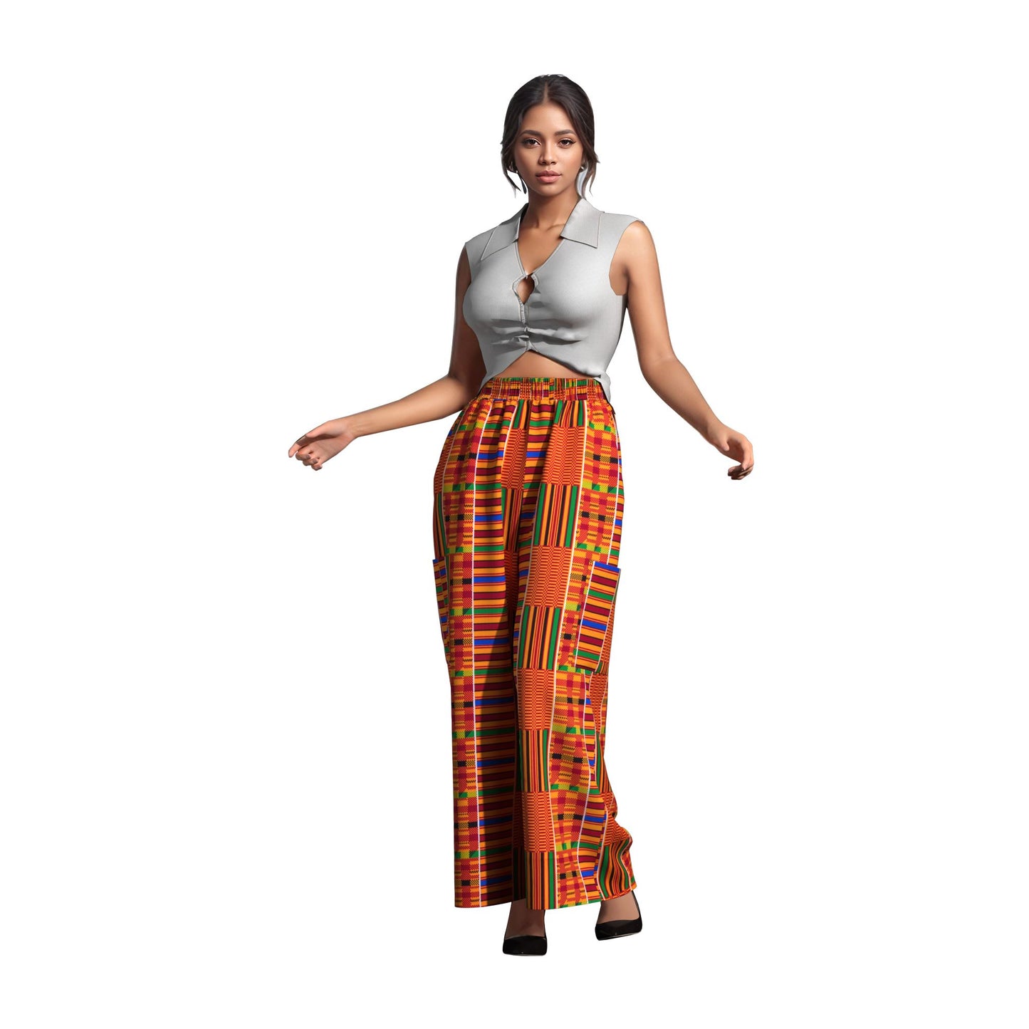 African Print Couple Style Elastic Waist Casual Pants