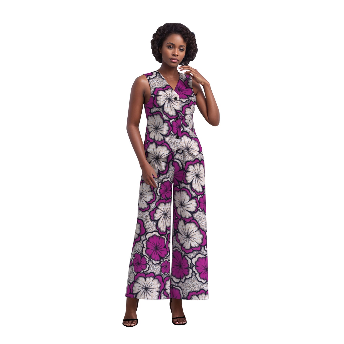 Ankara Print Sleeveless Vest & High Waist Pants Se