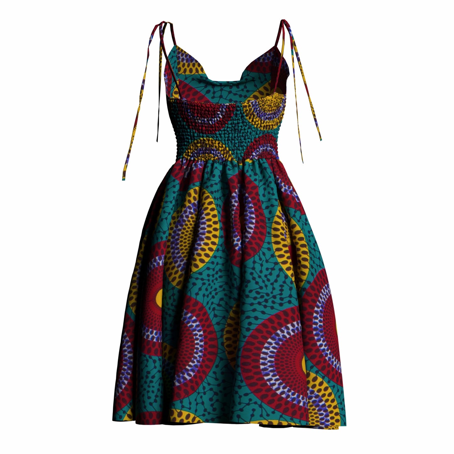 African Print Versatile Tie Strap Casual Dress