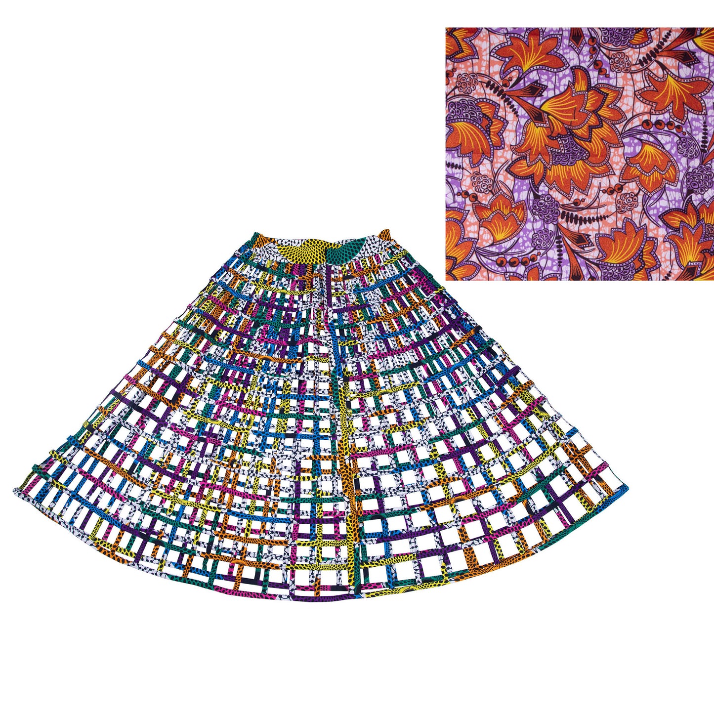 Ankara Grid Weave High-Waist Maxi Skirt