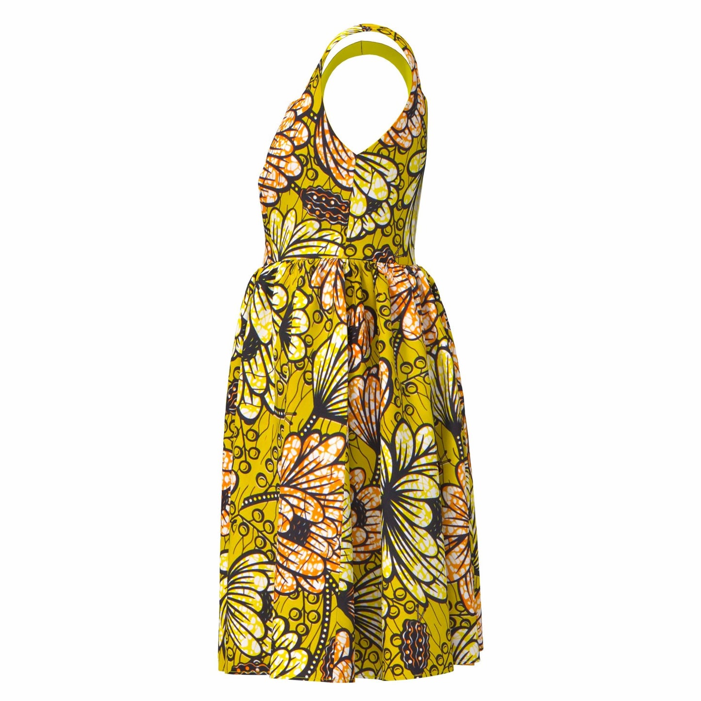 African Print Square Neck Sleeveless A-Line Midi Dress