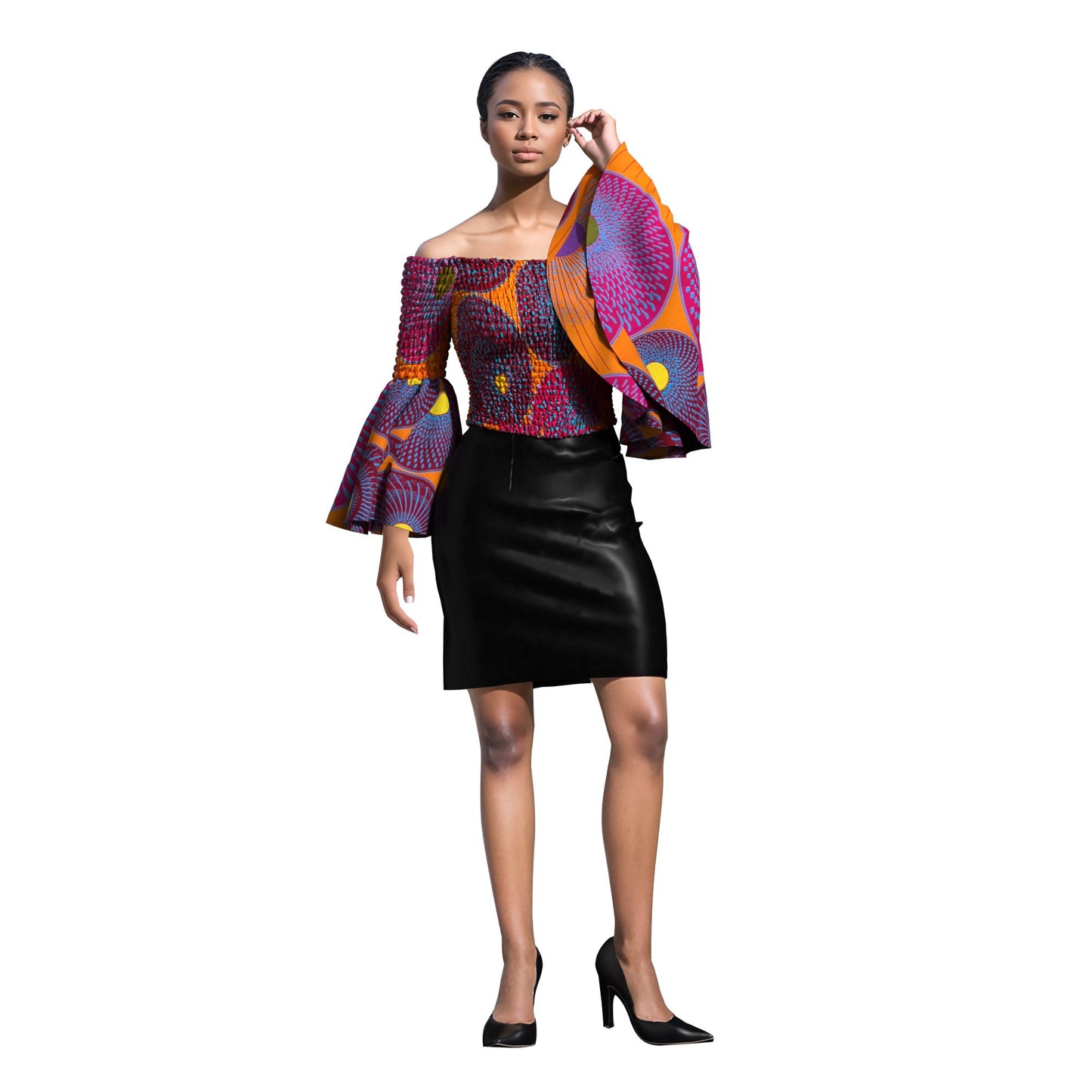 Artisanal Ankara Wax Print Smocked Flare Sleeve Blouse, Multiple Prints