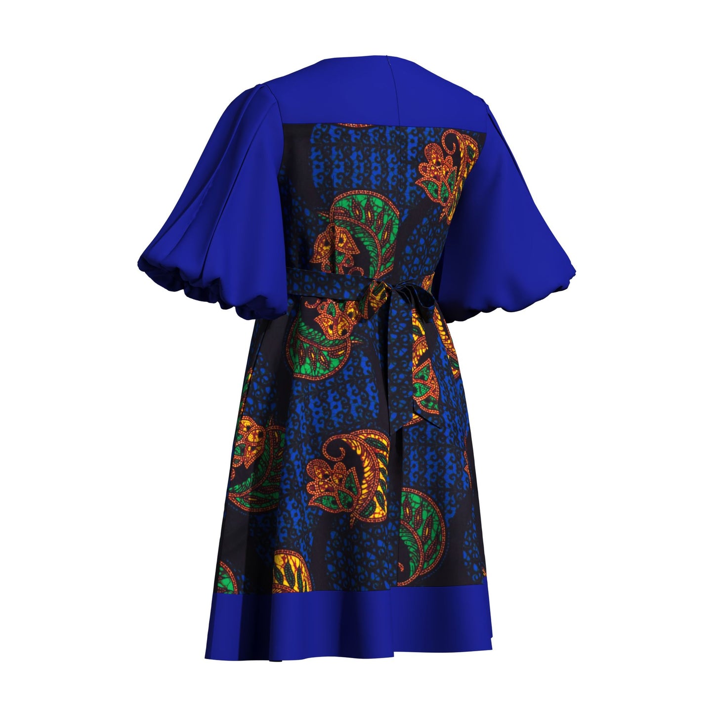 High Waist African Ankara Print Color Block Dress