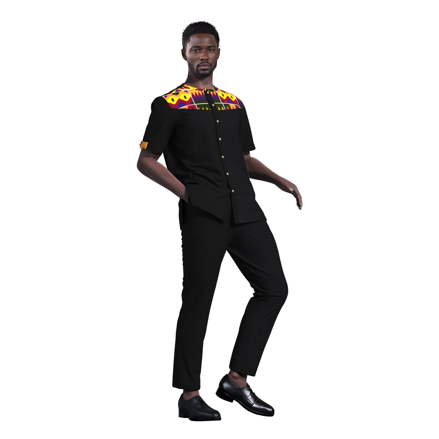 African Print Patchwork Short Sleeve Shirt & Pants Set