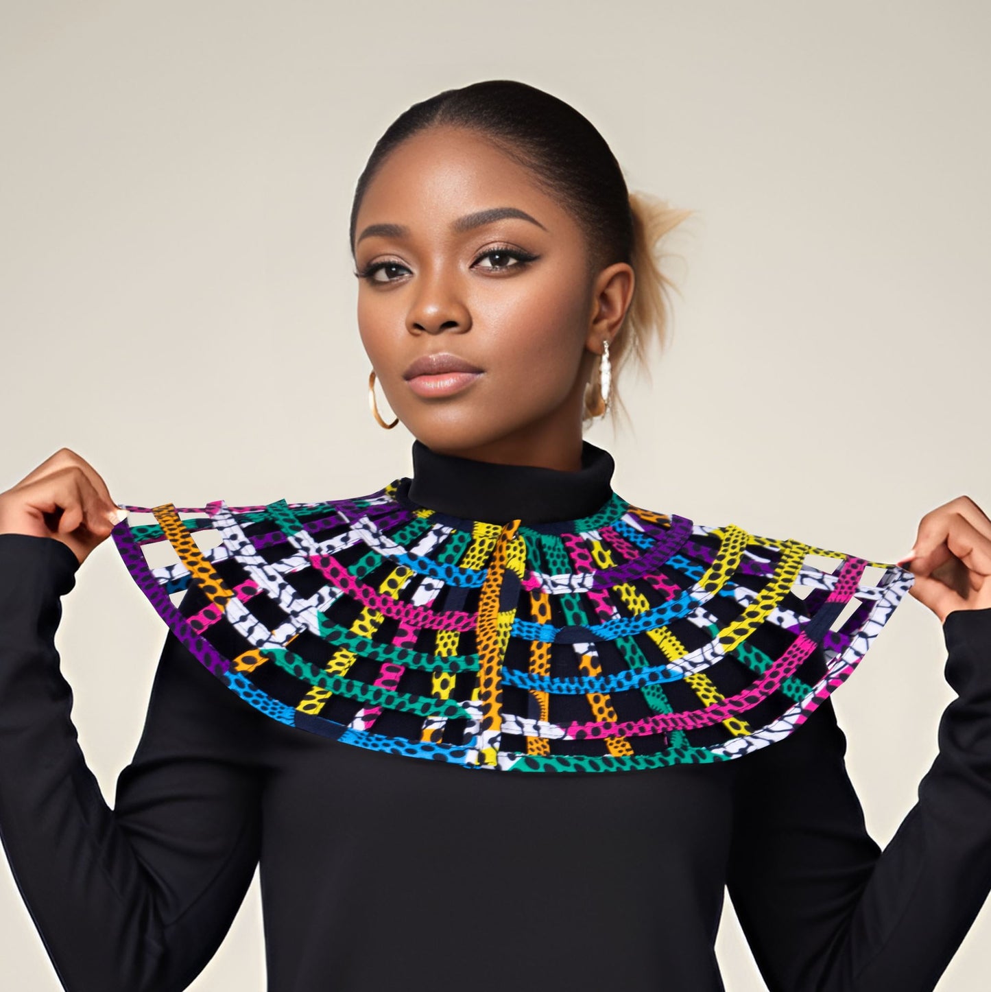 African Women Ankara Grid Weave Shoulder Collar Accessories