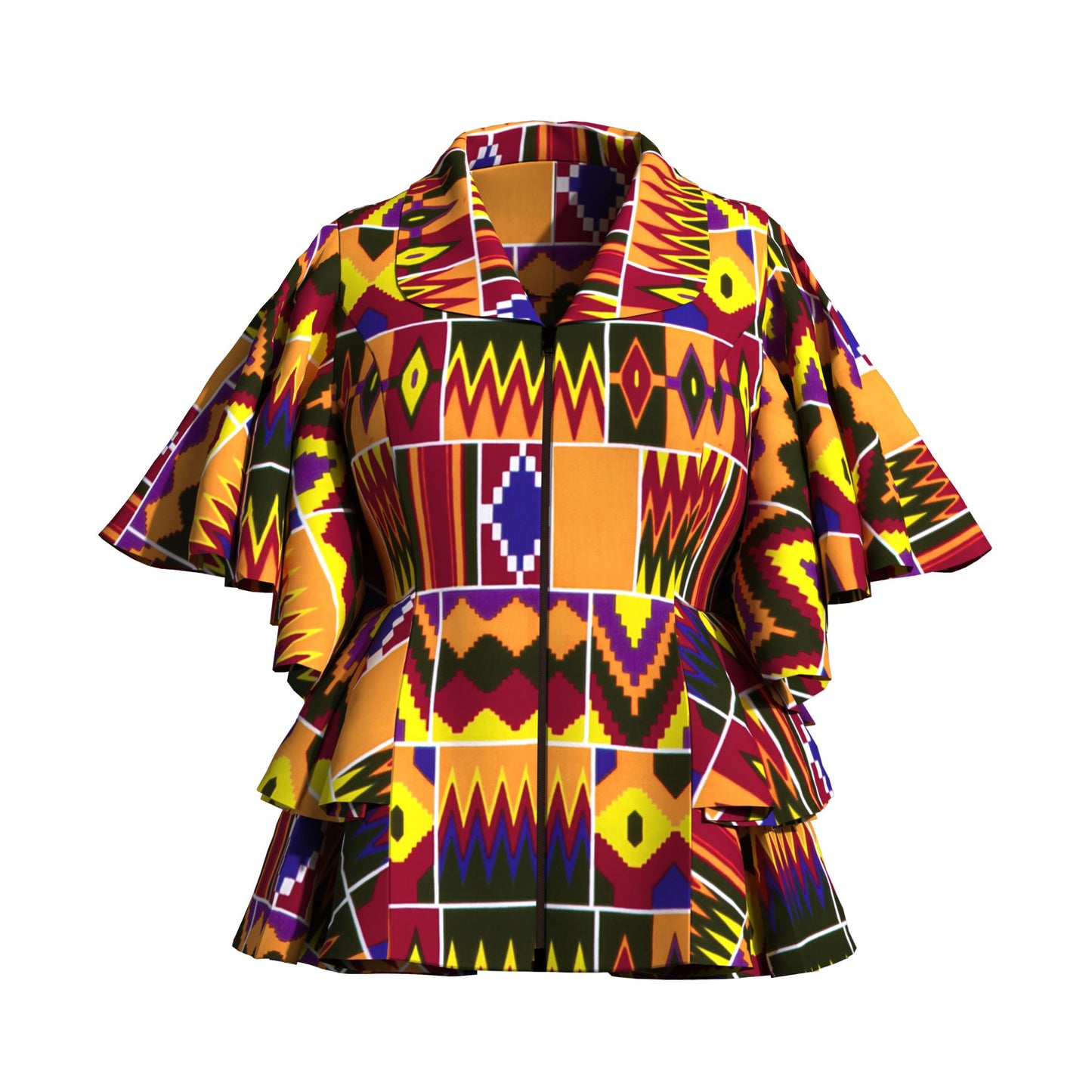 Colorful African Wax Print Flattering Peplum Blouse