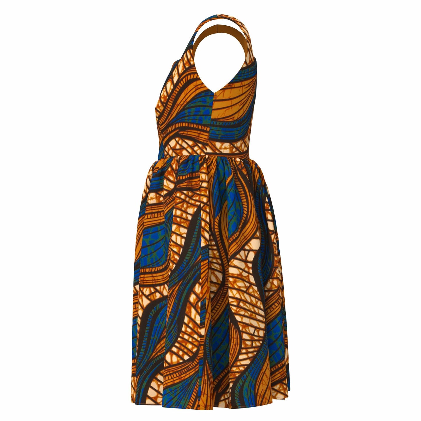 African Print Square Neck Sleeveless A-Line Midi Dress