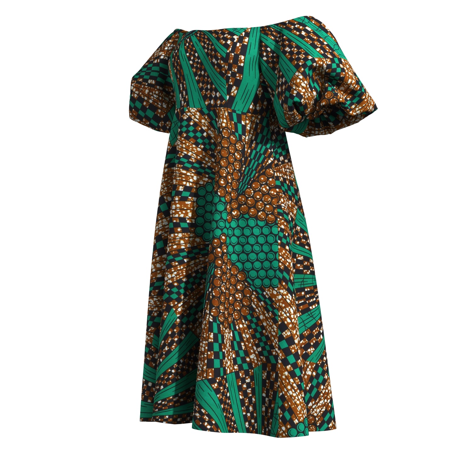 Bold Pattern Ankara Off Shoulder Dress, Breathable High-Quality African Fabric Fashion Dress