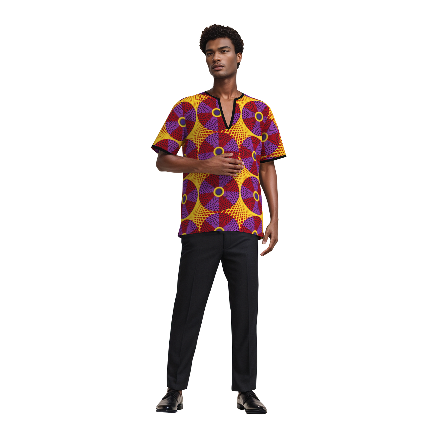 Versatile African Print Split Neck T-Shirt for Men