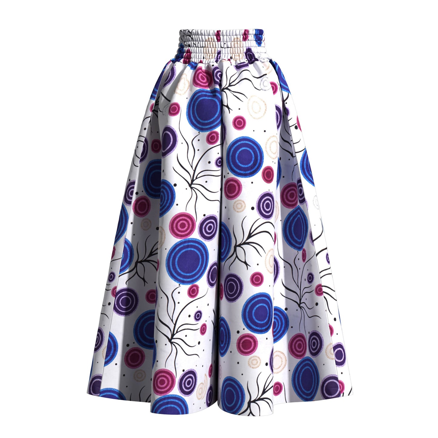 Vintage African Tribal Geometric Print Elastic High Waist Palazzo Pants, Flowy Loose Wide Leg Long Pants Slimming Figure Friendly