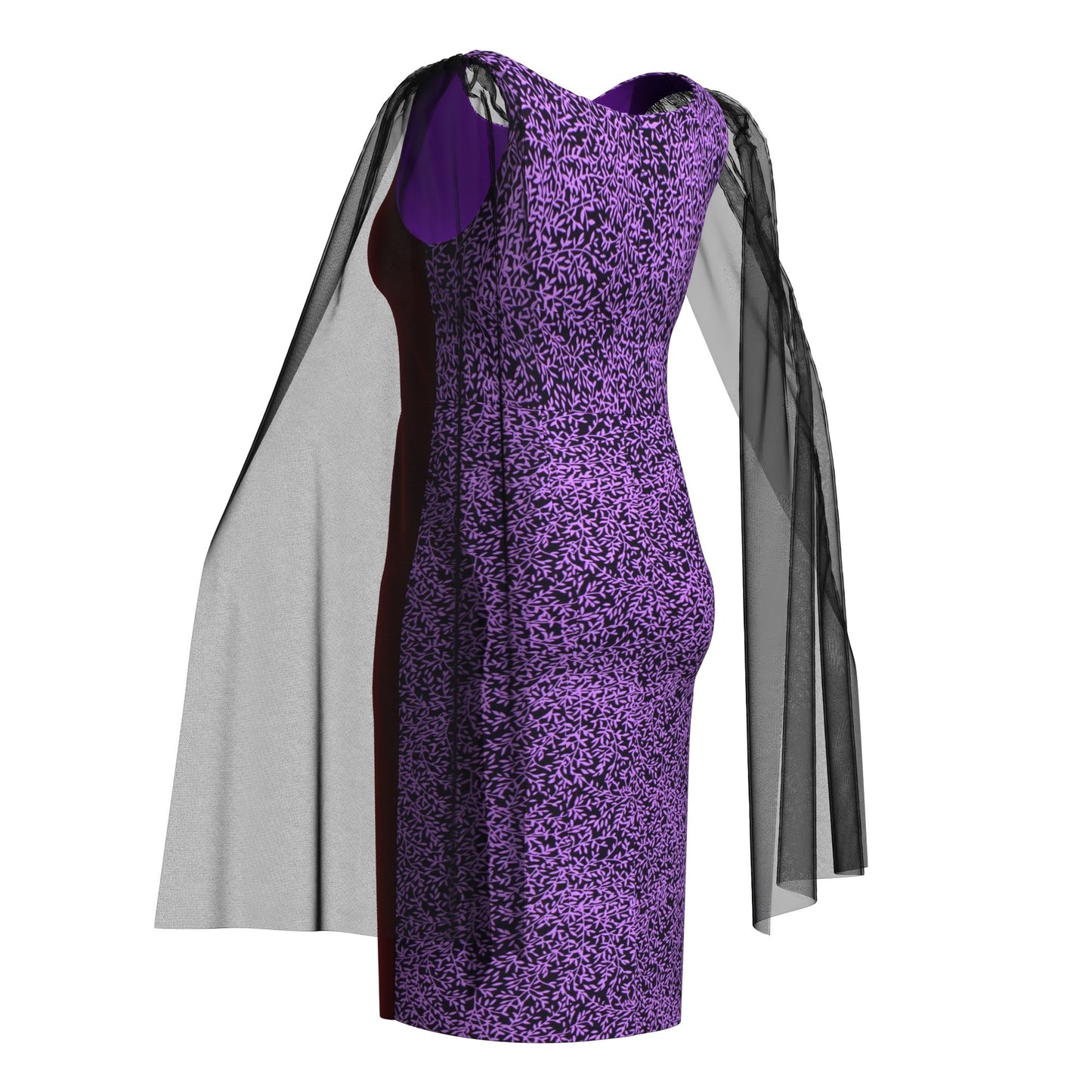 Traditional West African Print Sheath Dress – Sheer Cape Sleeve with Velvet Side Panels