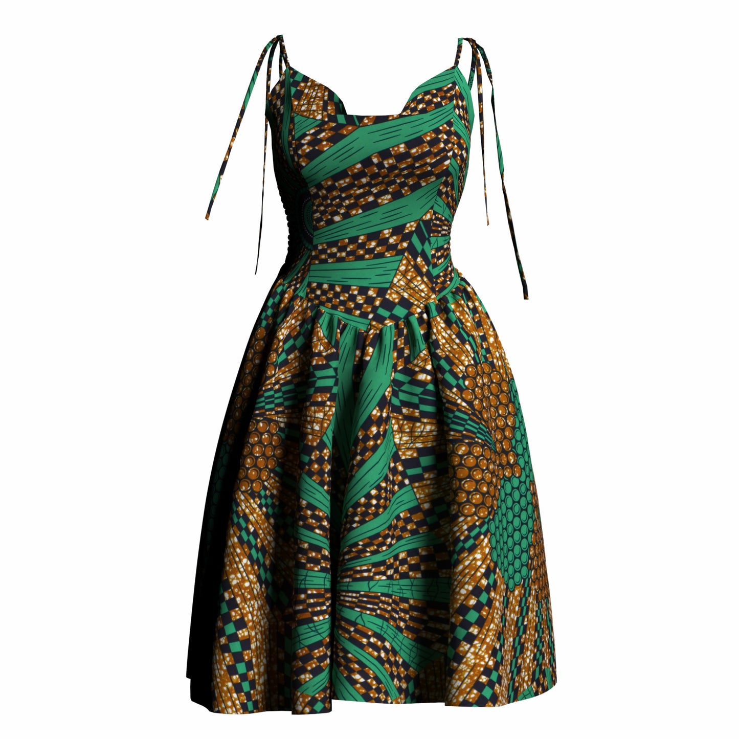 African Print Versatile Tie Strap Casual Dress