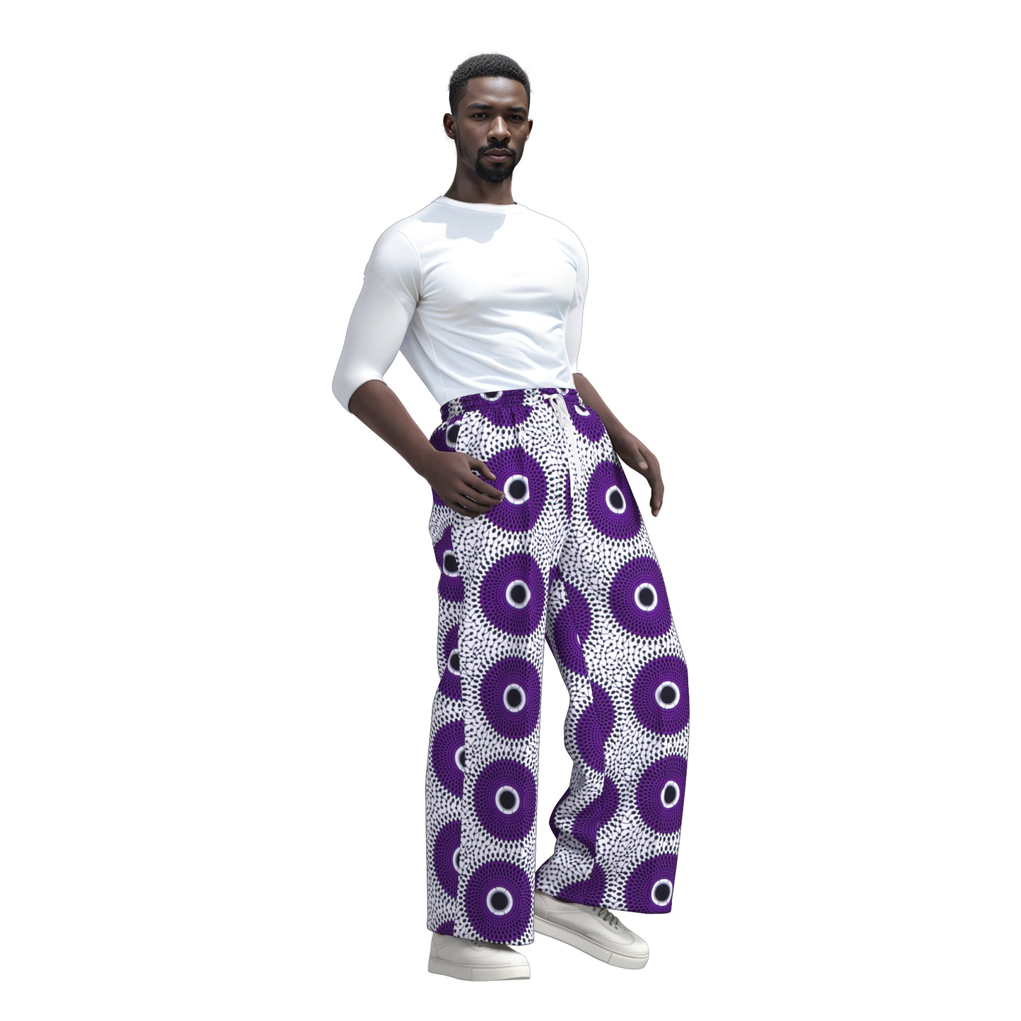 African Print Drawstring Waist Wide Leg Pants