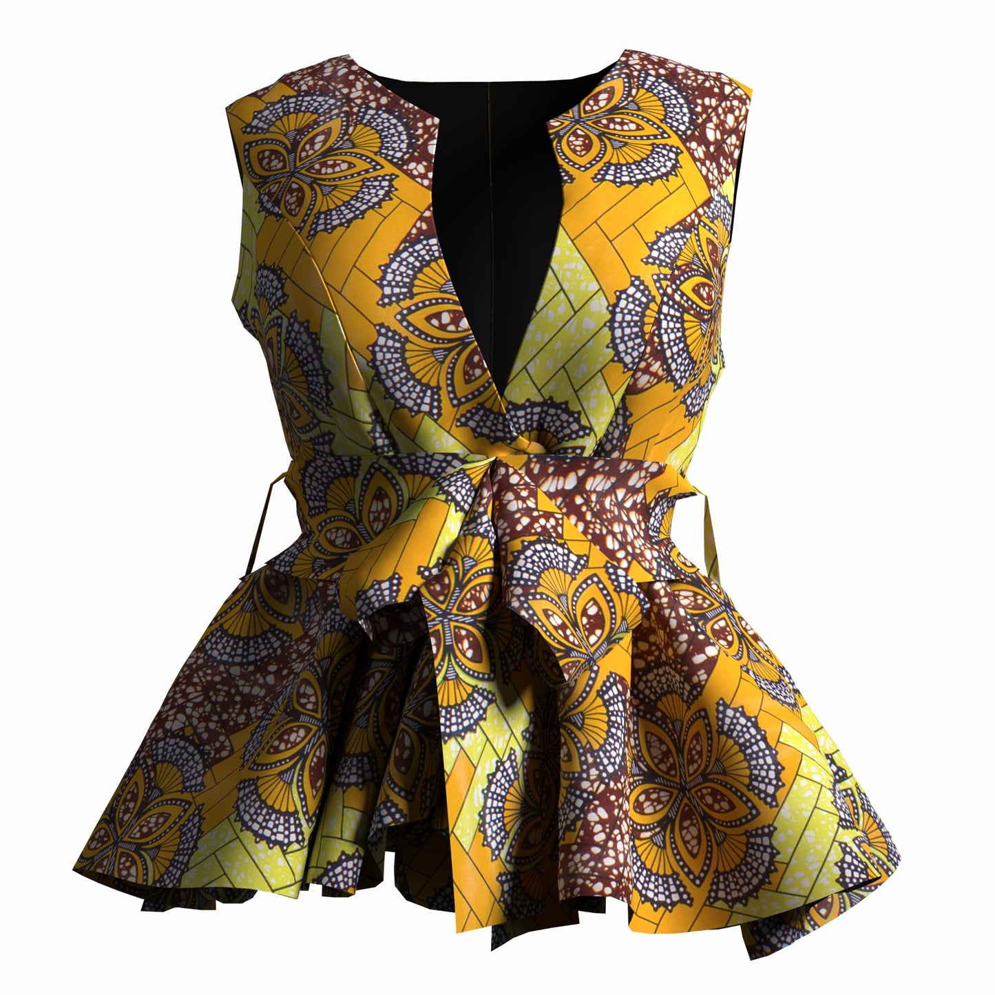 Elegant Afrocentric Print Peplum Top with Matching Belt