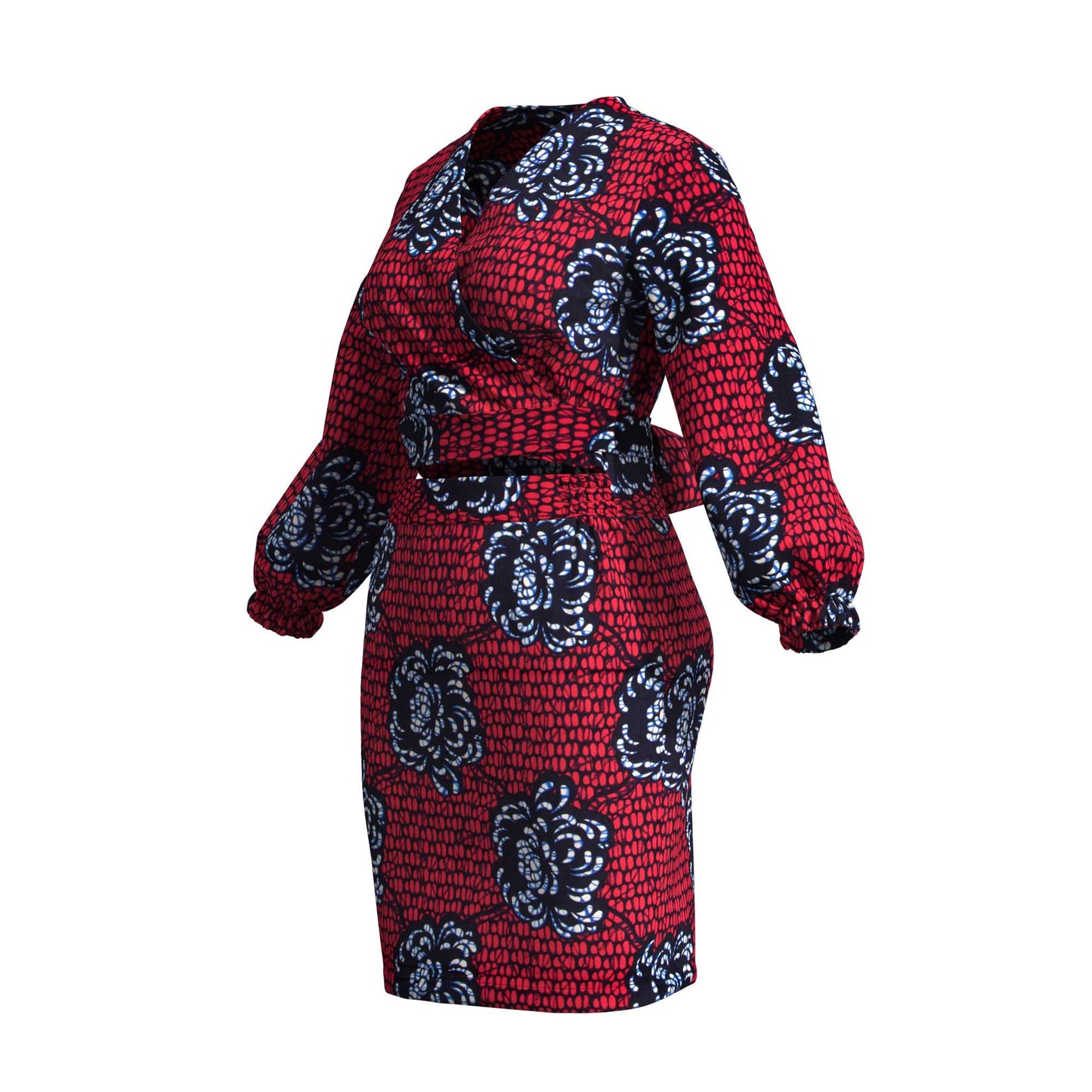 African Print Wrap Tie Top & Bodycon Mini Skirt Two Piece Outfit