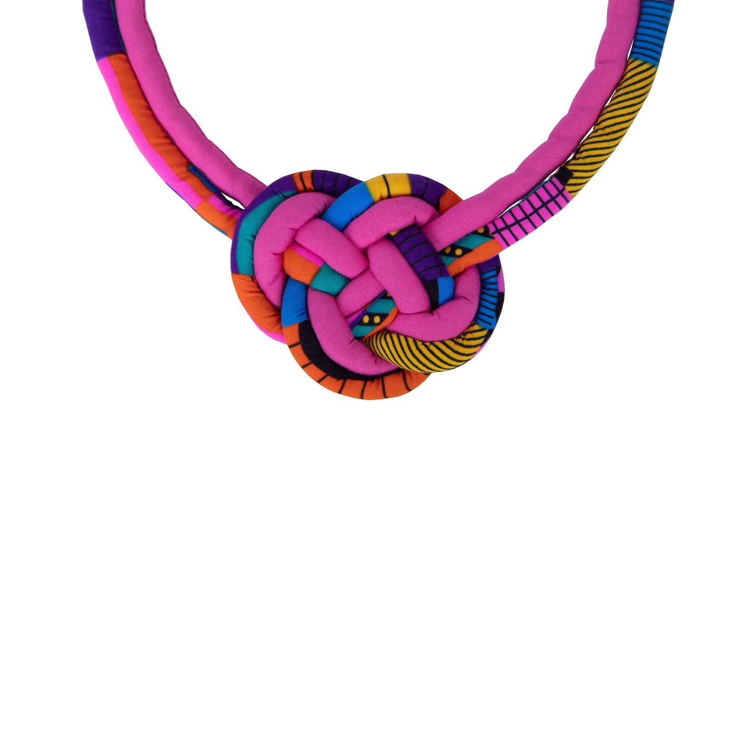 Colorful Tribal Pattern Hand Braided Fabric Knot Necklace Women Wedding Party Accessories