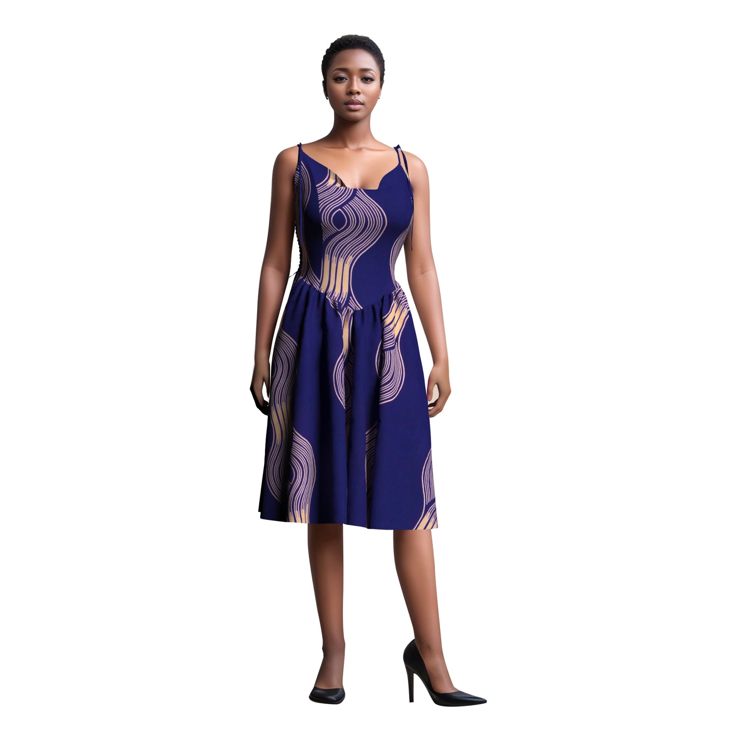 African Print Versatile Tie Strap Casual Dress