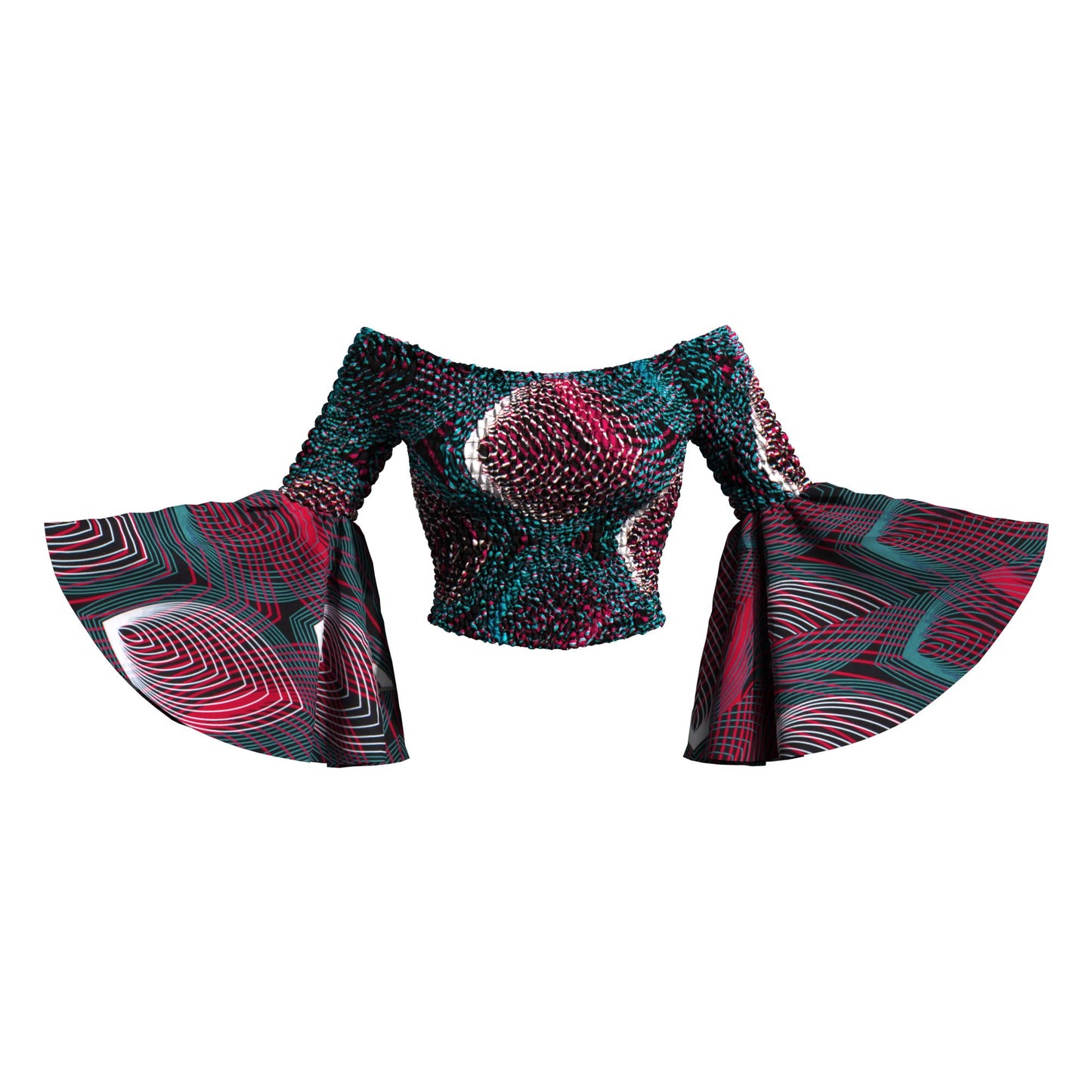 Artisanal Ankara Wax Print Smocked Flare Sleeve Blouse, Multiple Prints