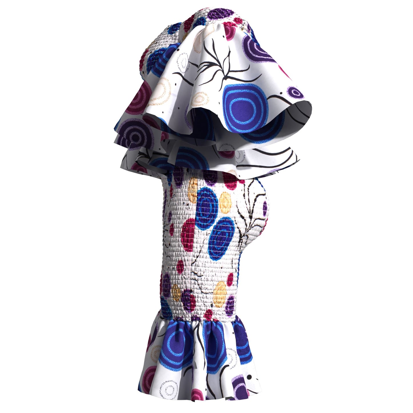 Smocked African Print Two-Piece Outfit with Flounce Sleeves