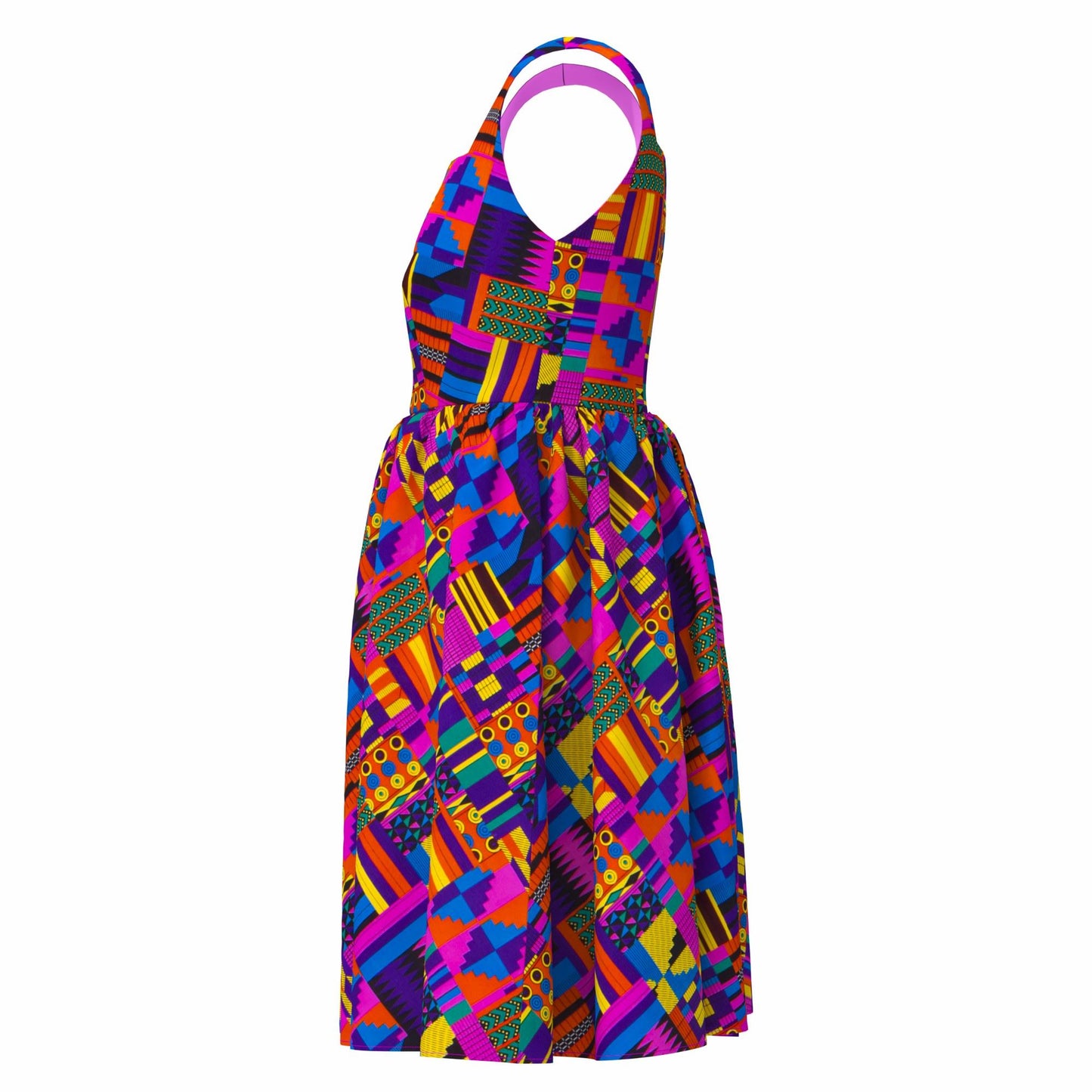 African Print Square Neck Sleeveless A-Line Midi Dress